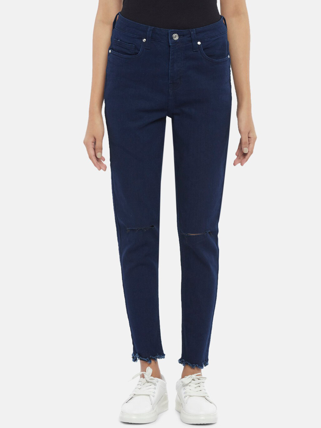

People Women Navy Blue Slim Fit Slash Knee Jeans
