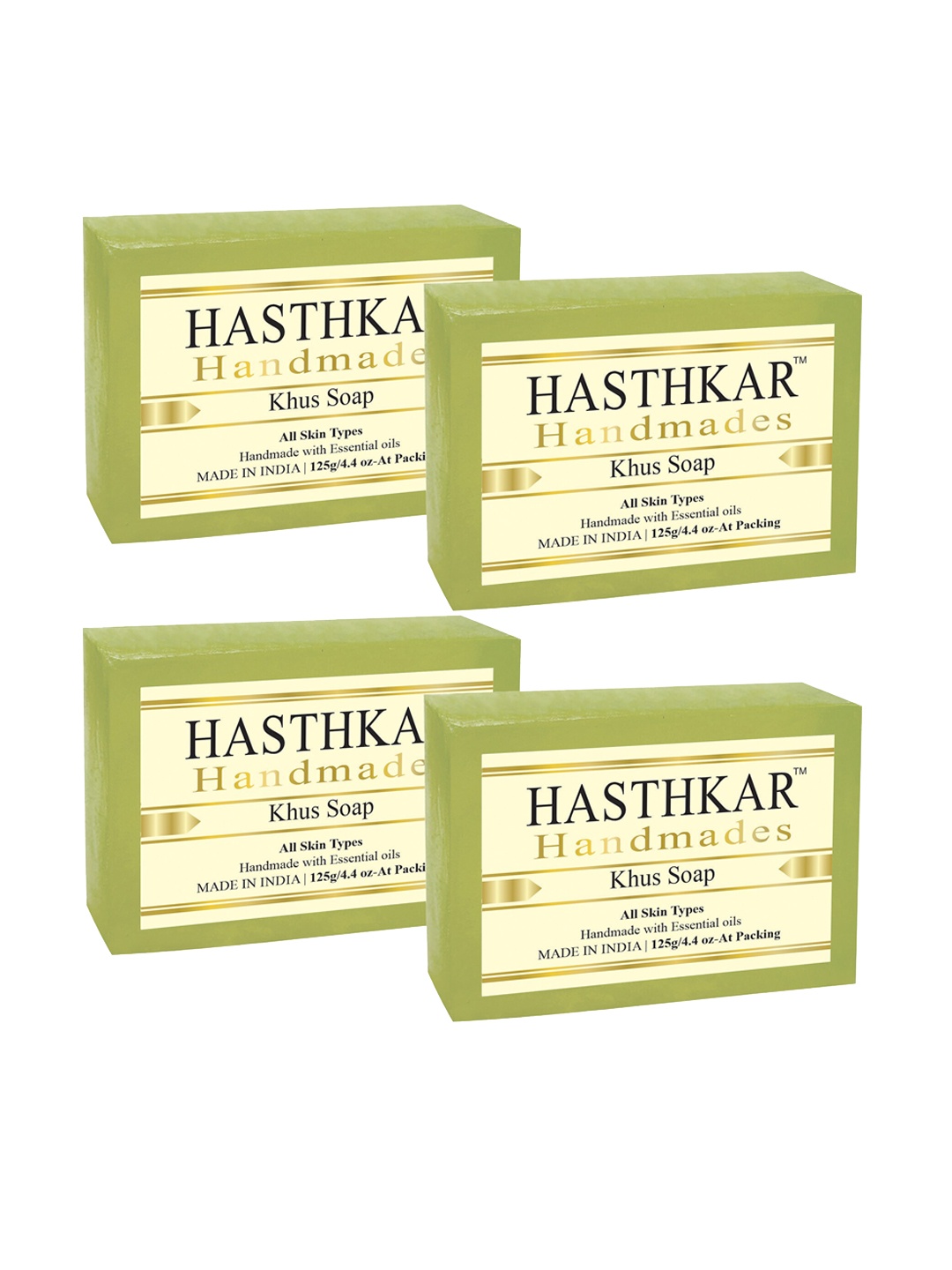 

Hasthkar Handmades Set of 4 Khus Soaps with Coconut Oil & Glycerin - 125g each, Green