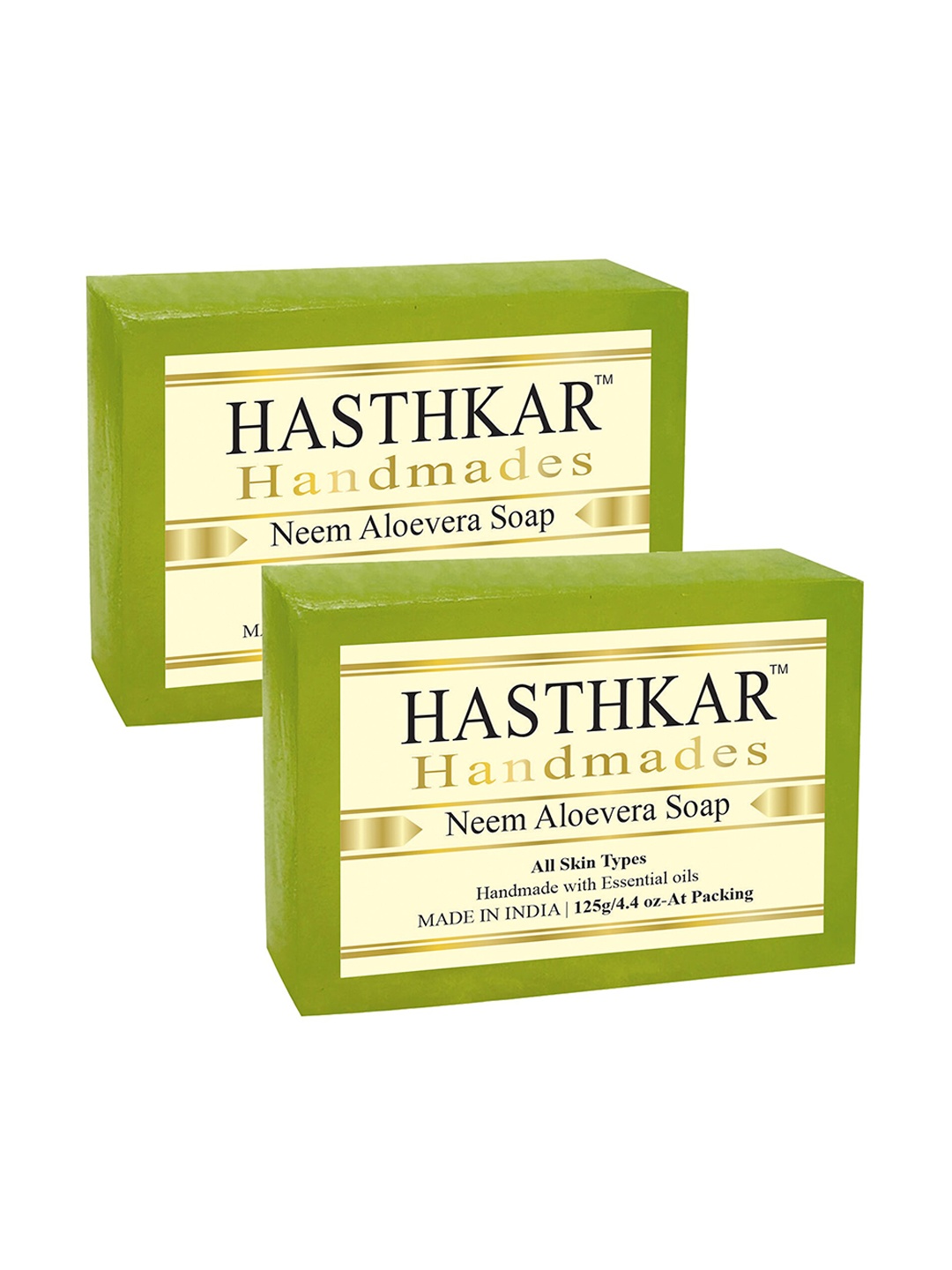 

Hasthkar Set of 2 Neem Aloe Vera Handmade Soaps for All Skin Types - 125 g Each, Green