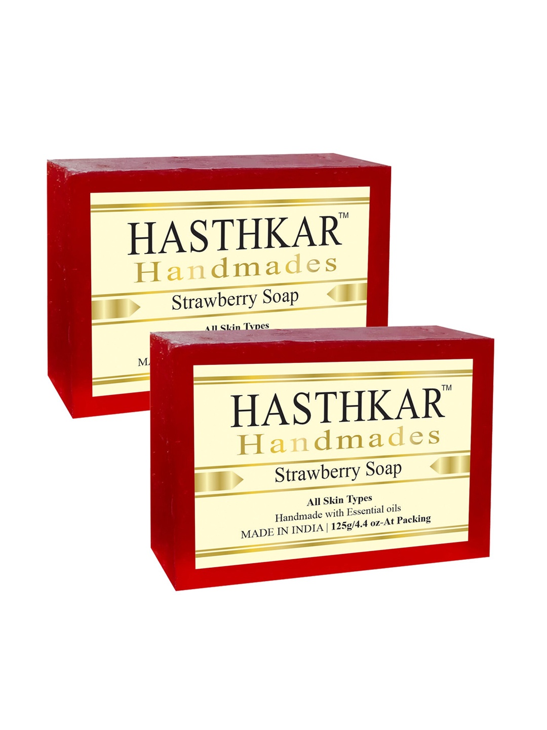 

Hasthkar Set of 2 Handmade Strawberry Soap with Glycerin & Coconut Oil - 125 g Each, Red