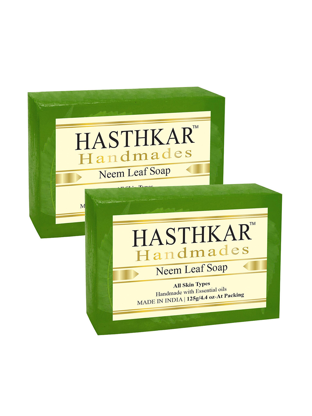 

Hasthkar Set of 2 Neem Leaf Handmade Soaps for All Skin Types - 125 g Each, Green