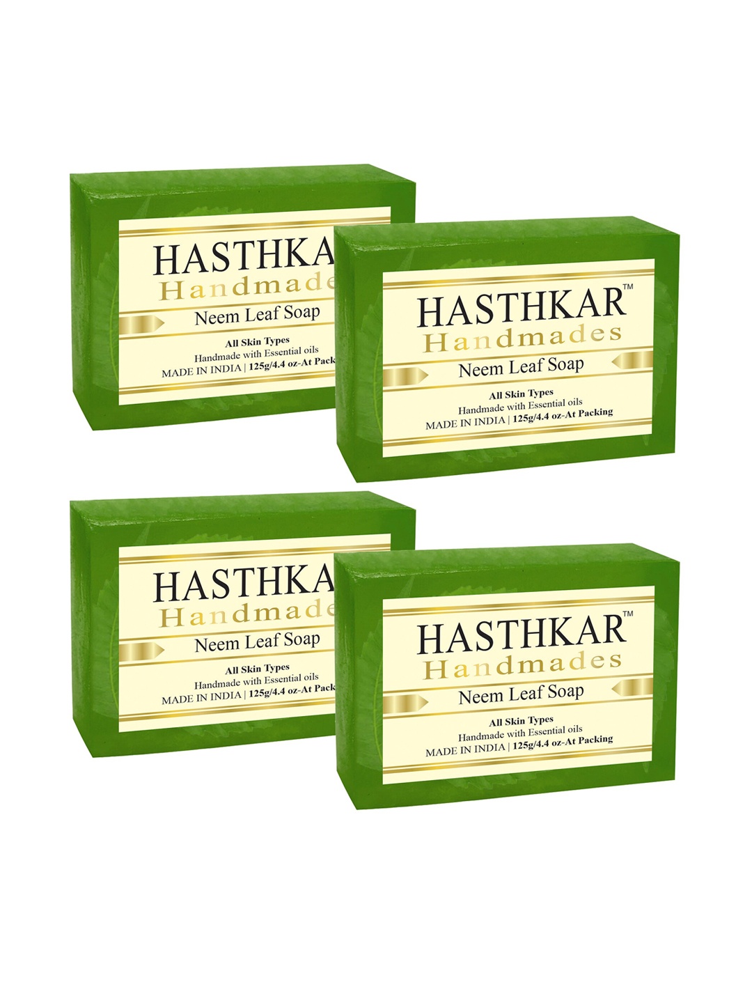 

Hasthkar Set of 4 Neem Leaf Handmade Soaps for All Skin Types - 125 g Each, Green