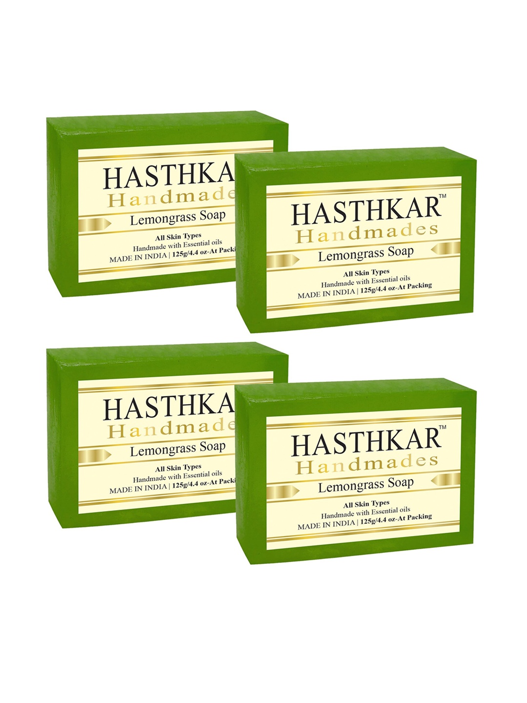 

Hasthkar Set of 4 Lemongrass Handmade Soaps for All Skin Types - 125 g Each, Green