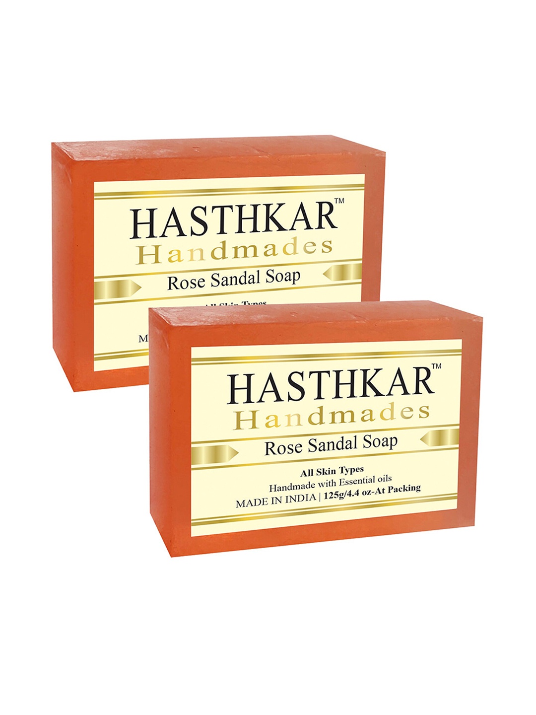 

Hasthkar Set of 2 Handmade Rose Sandal Soap with Glycerin & Coconut Oil - 125 g Each, Orange