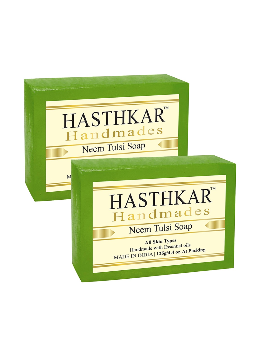 

Hasthkar Set of 2 Handmade Neem Tulsi Soap with Glycerin & Coconut Oil - 125 g Each, Green
