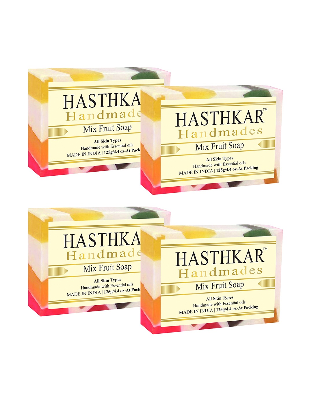 

Hasthkar Set of 4 Mix Fruit Handmade Soaps for All Skin Types - 125 g Each, Multi