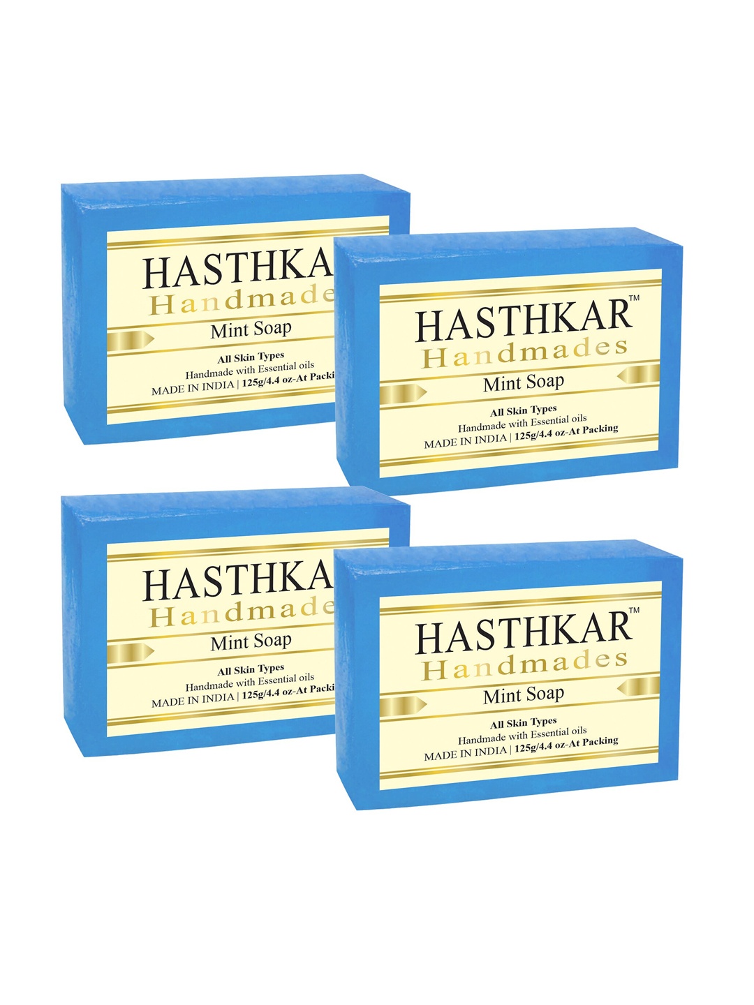

Hasthkar Set of 4 Mint Handmade Soaps for All Skin Types - 125 g Each, Blue