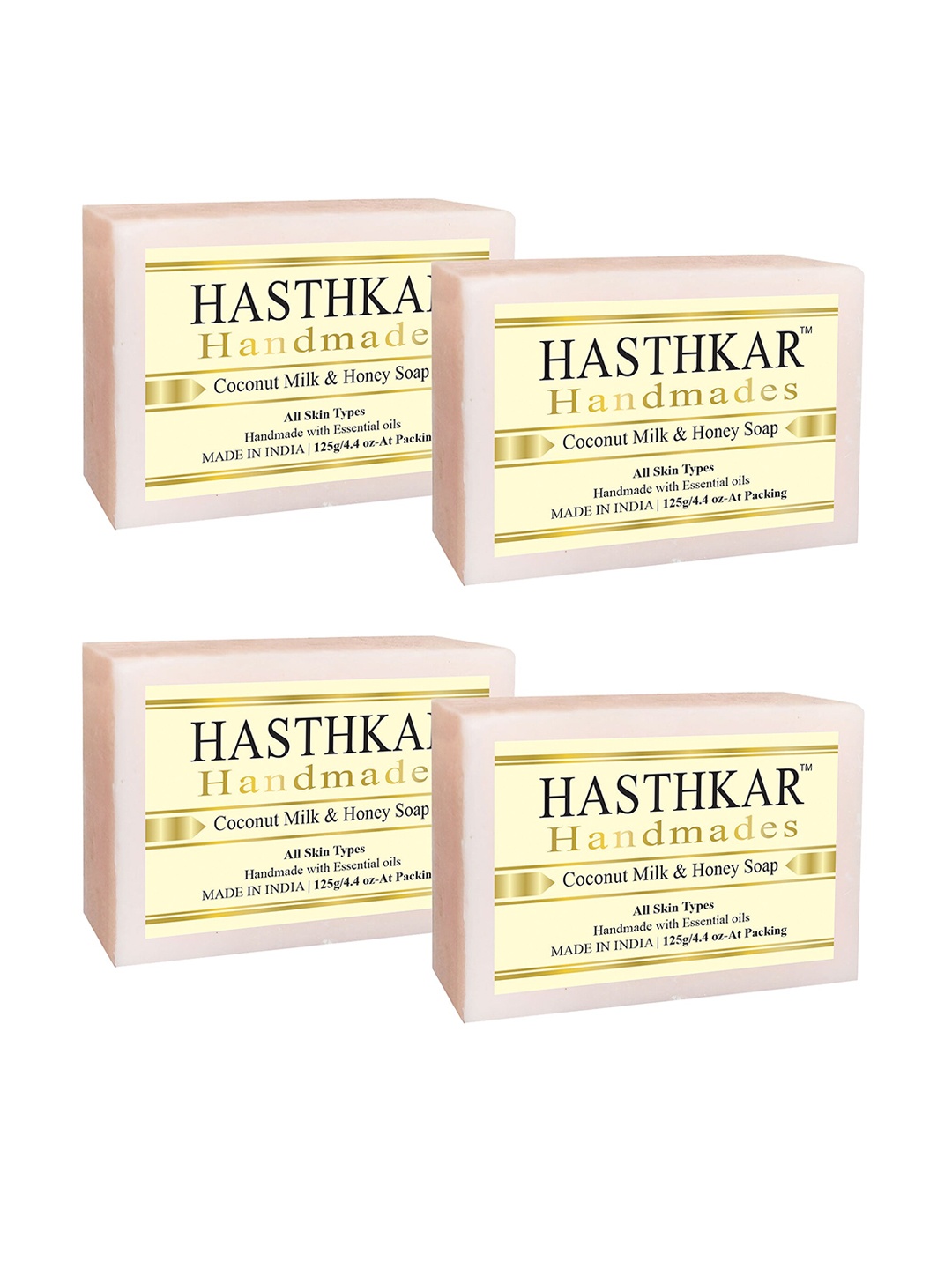 

Hasthkar Handmades Set of 4 Coconut Milk & Honey Soaps with Glycerin - 125g each, White