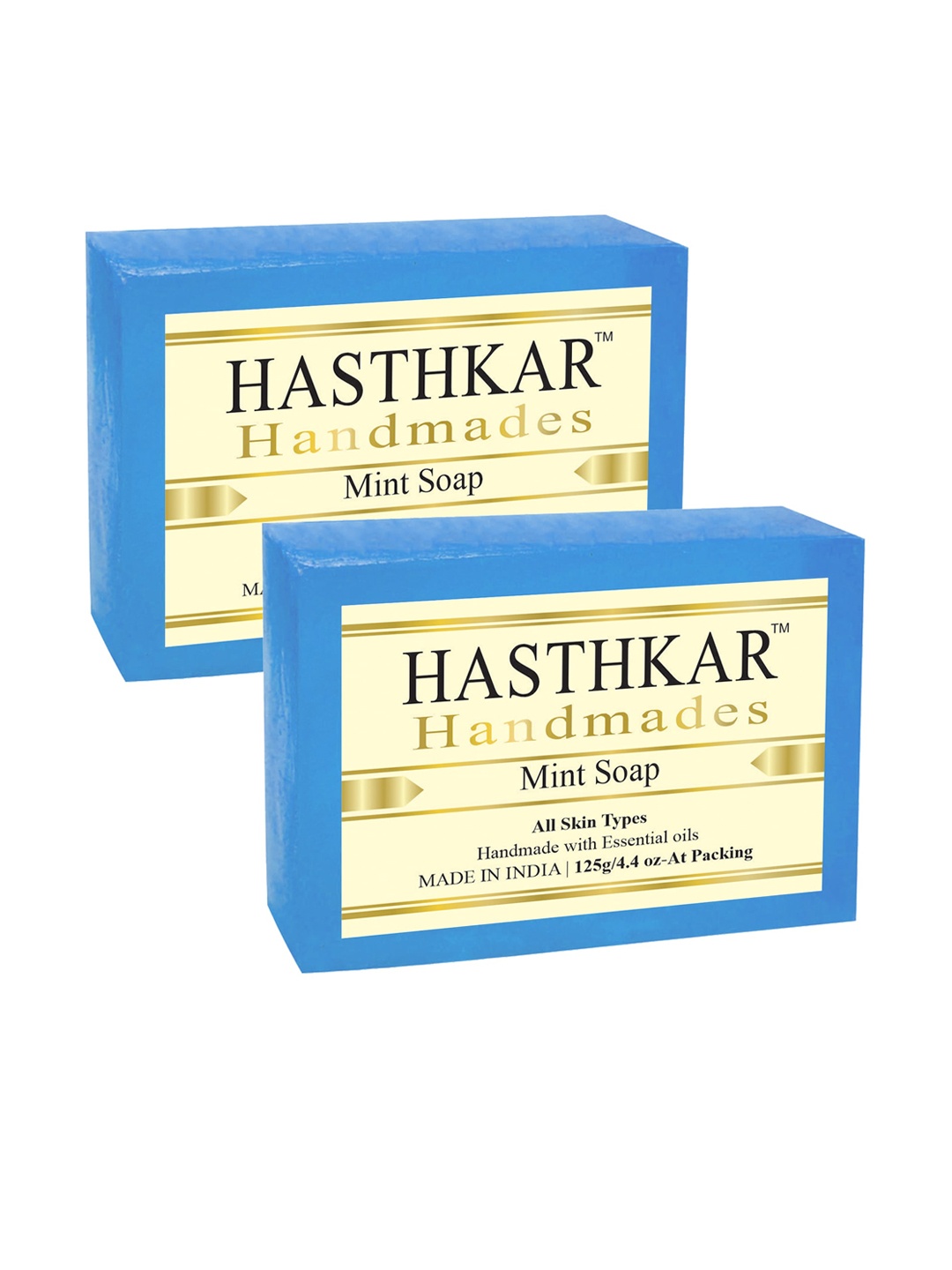 

Hasthkar Set of 2 Mint Handmade Soaps for All Skin Types - 125 g Each, Blue