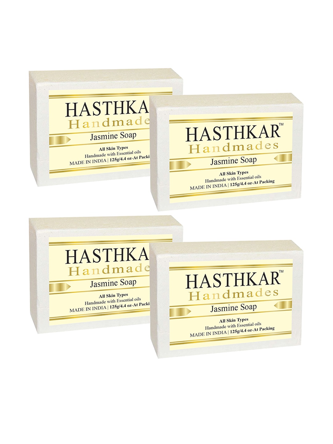 

Hasthkar Handmades Set of 4 Jasmine Soaps with Coconut Oil & Glycerin - 125g each, White