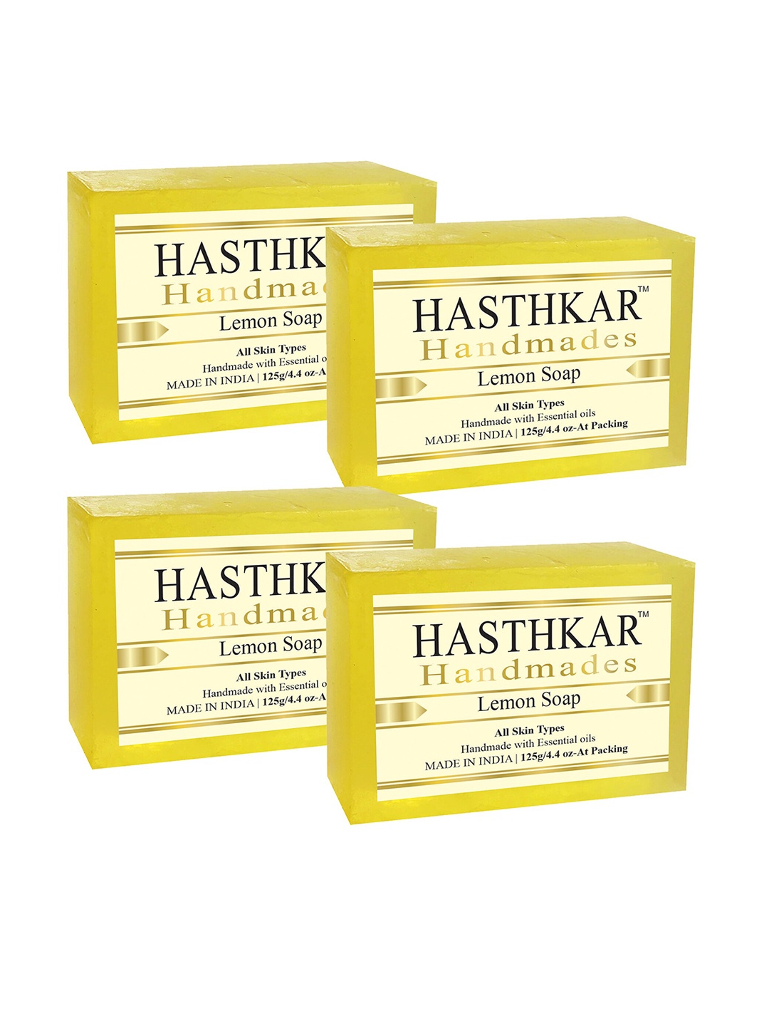 

Hasthkar Set of 4 Lemon Handmade Soaps for All Skin Types with Essential Oils - 125g Each, Yellow