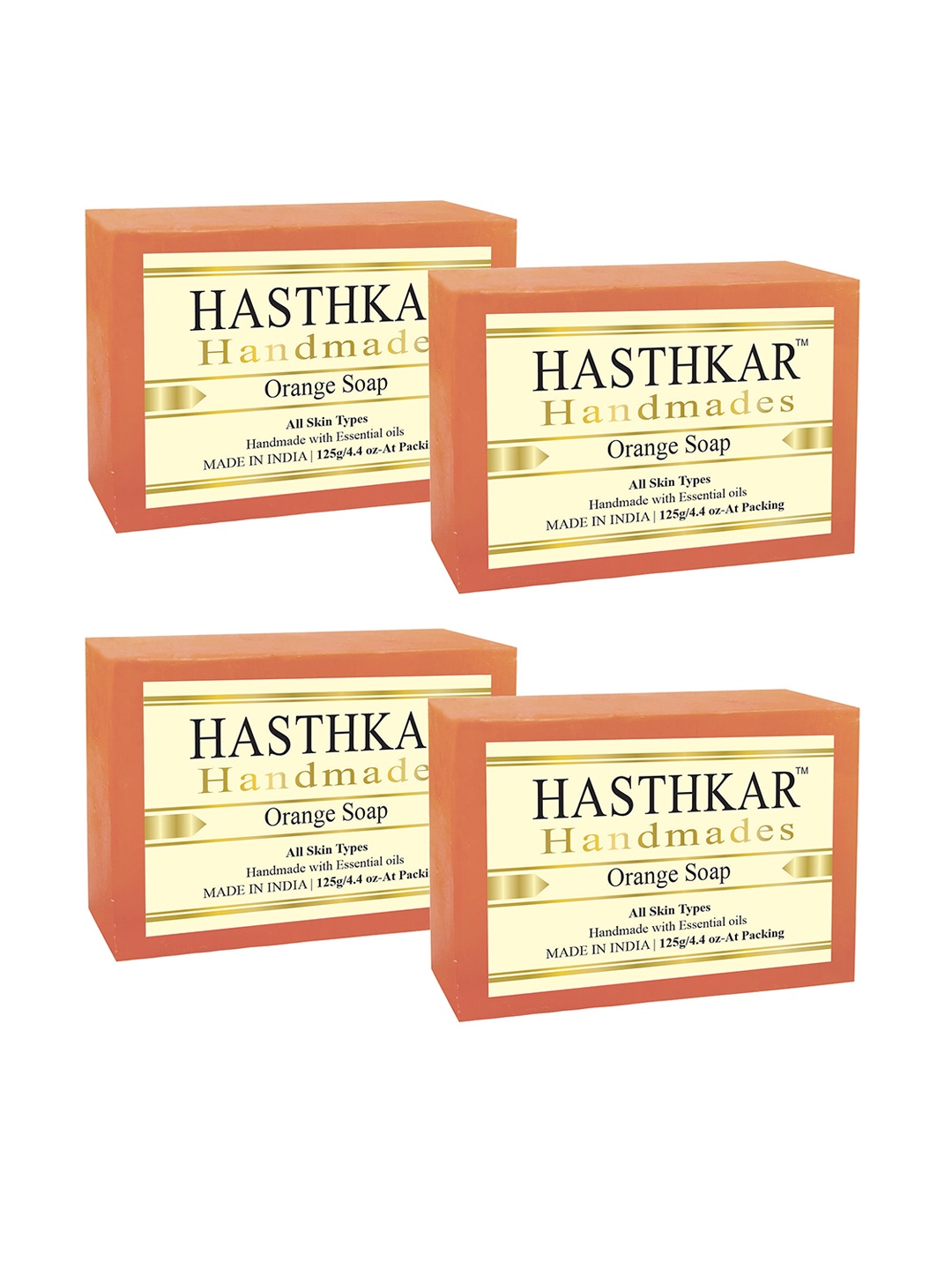 

Hasthkar Set of 4 Handmade Orange Soap with Glycerin & Coconut Oil - 125 g Each