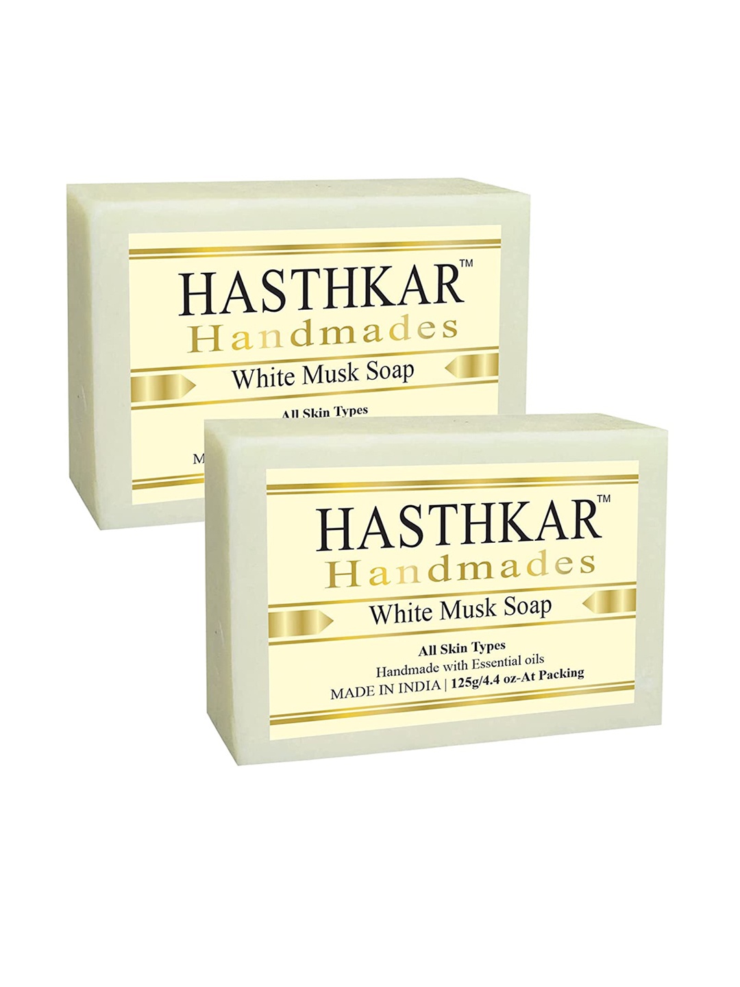 

Hasthkar Set of 2 Handmade White Musk Soap with Glycerin & Coconut Oil - 125 g Each, Off white