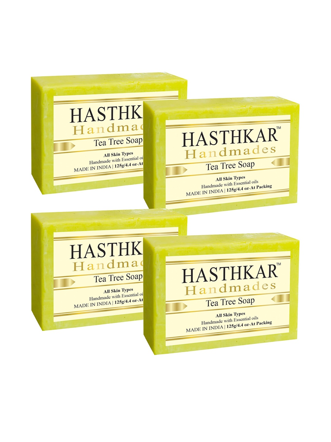 

Hasthkar Set of 4 Handmade Tea Tree Soap with Glycerin & Coconut Oil - 125 g Each, Yellow