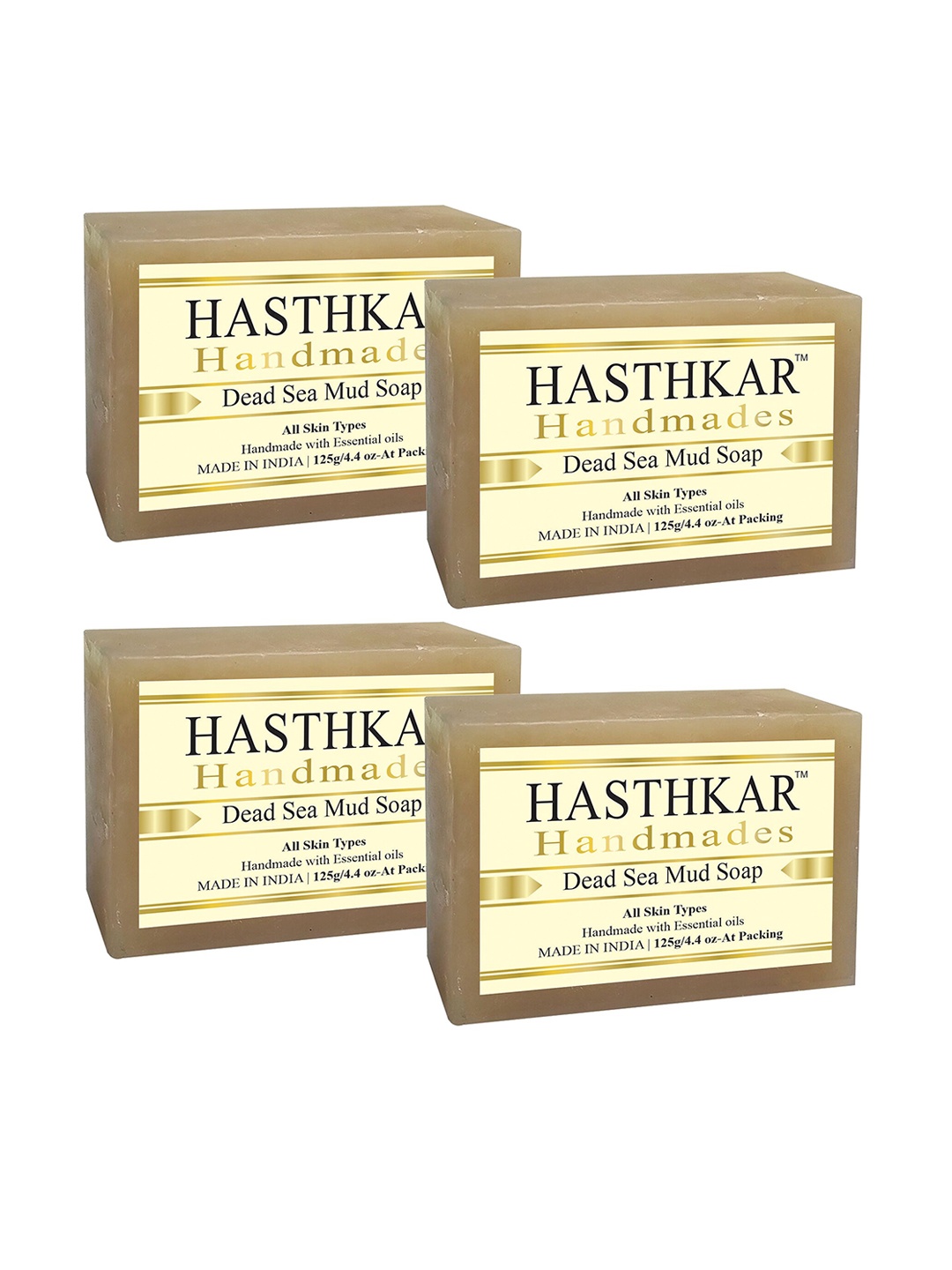 

Hasthkar Set of 4 Handmade Dead Sea Mud Soap with Glycerin & Coconut Oil - 125 g Each, Brown