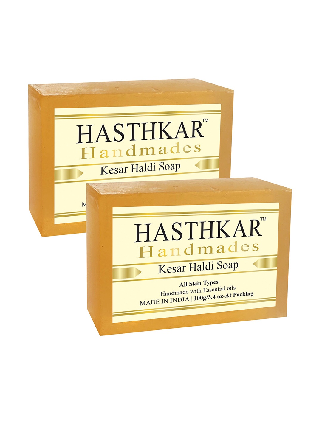 

Hasthkar Handmades Set of 2 Kesar Haldi Soaps with Coconut Oil & Glycerin - 100g each, Orange