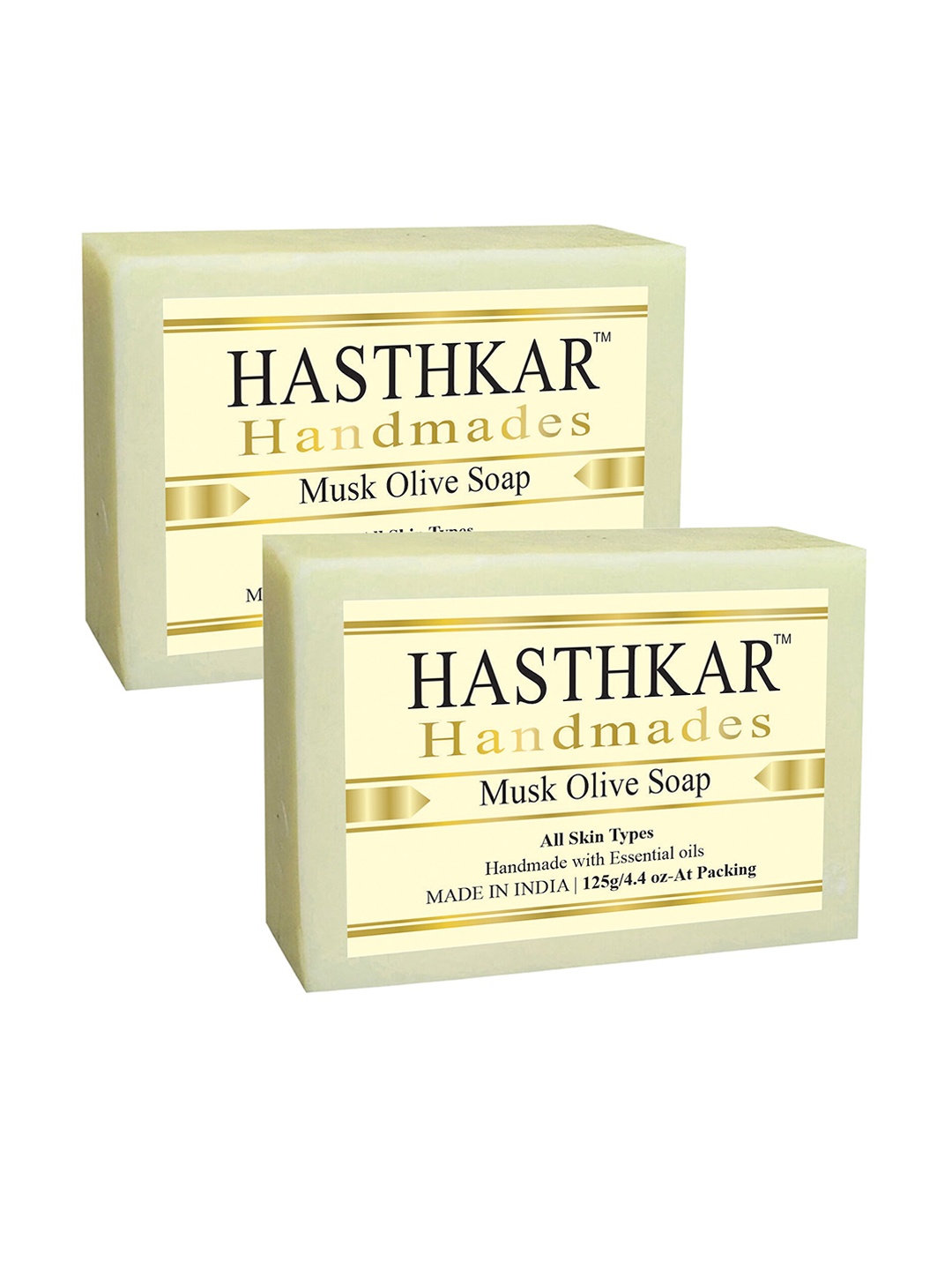 

Hasthkar Set of 2 Musk Olive Handmade Soaps for All Skin Types - 125 g Each, White