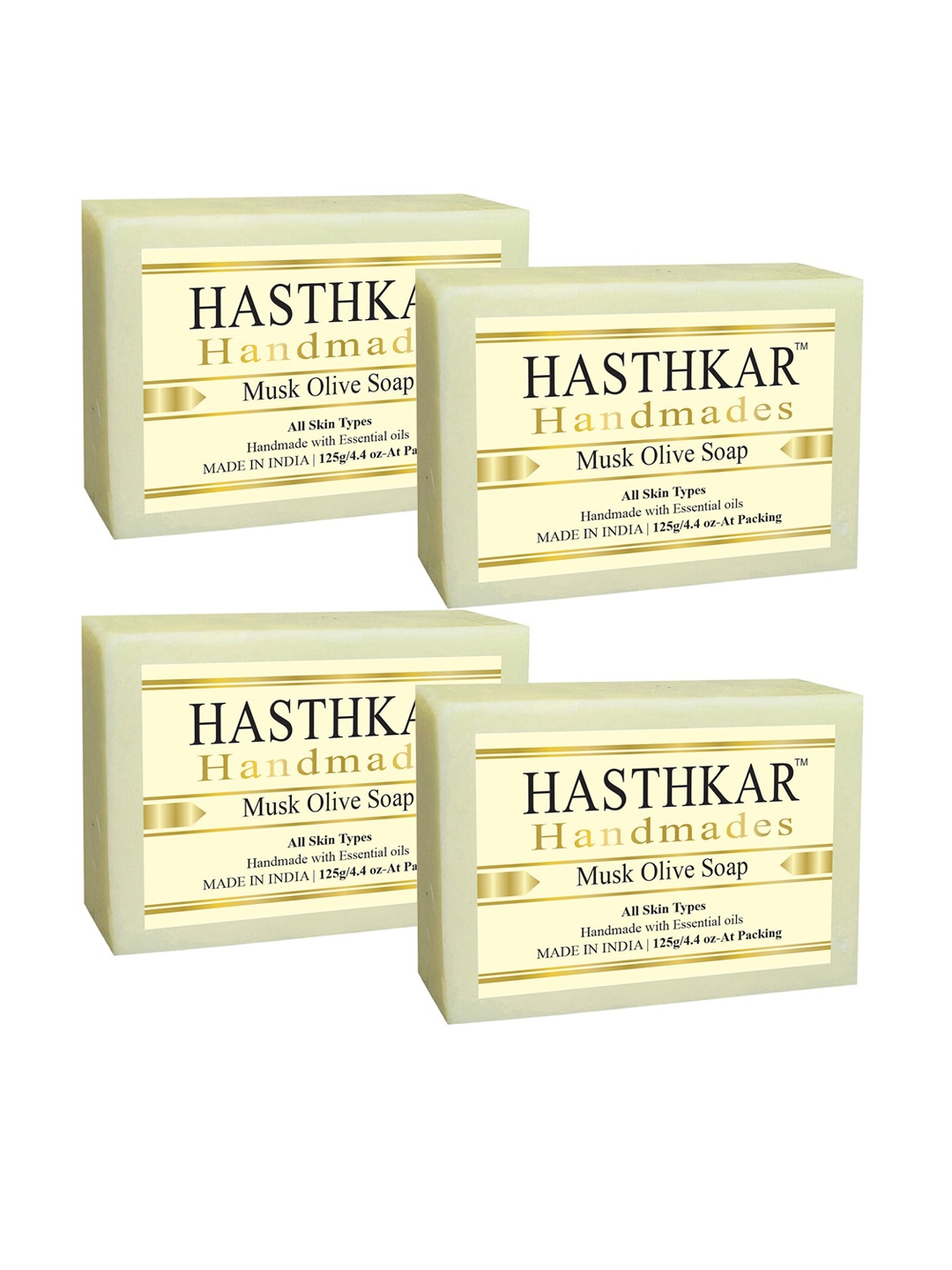 

Hasthkar Set of 4 Musk Olive Handmade Soaps for All Skin Types - 125 g Each, White