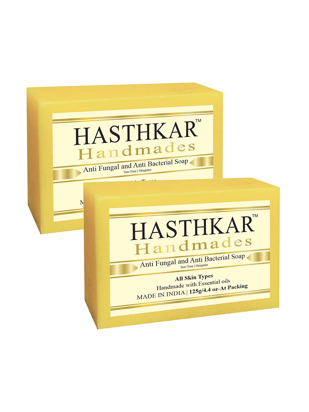 

Hasthkar Set of 2 Handmade Tea Tree & Oregano Anti-Fungal & Anti-Bacterial Soaps-125g Each, Yellow