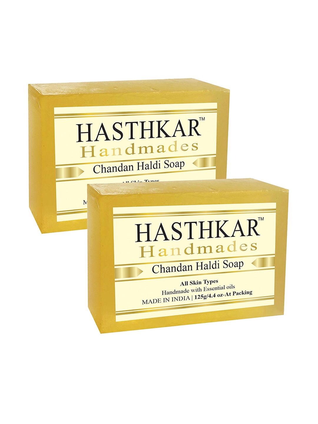 

Hasthkar Set of 2 Handmade Chandan Haldi Soap with Glycerin & Coconut Oil - 125 g Each, Yellow