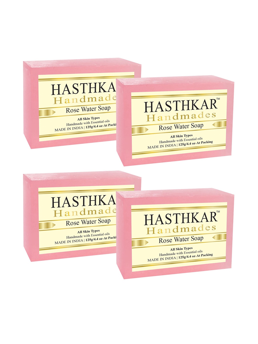 

Hasthkar Set of 4 Handmade Rose Water Soap for All Skin Types - 125 g Each, Pink