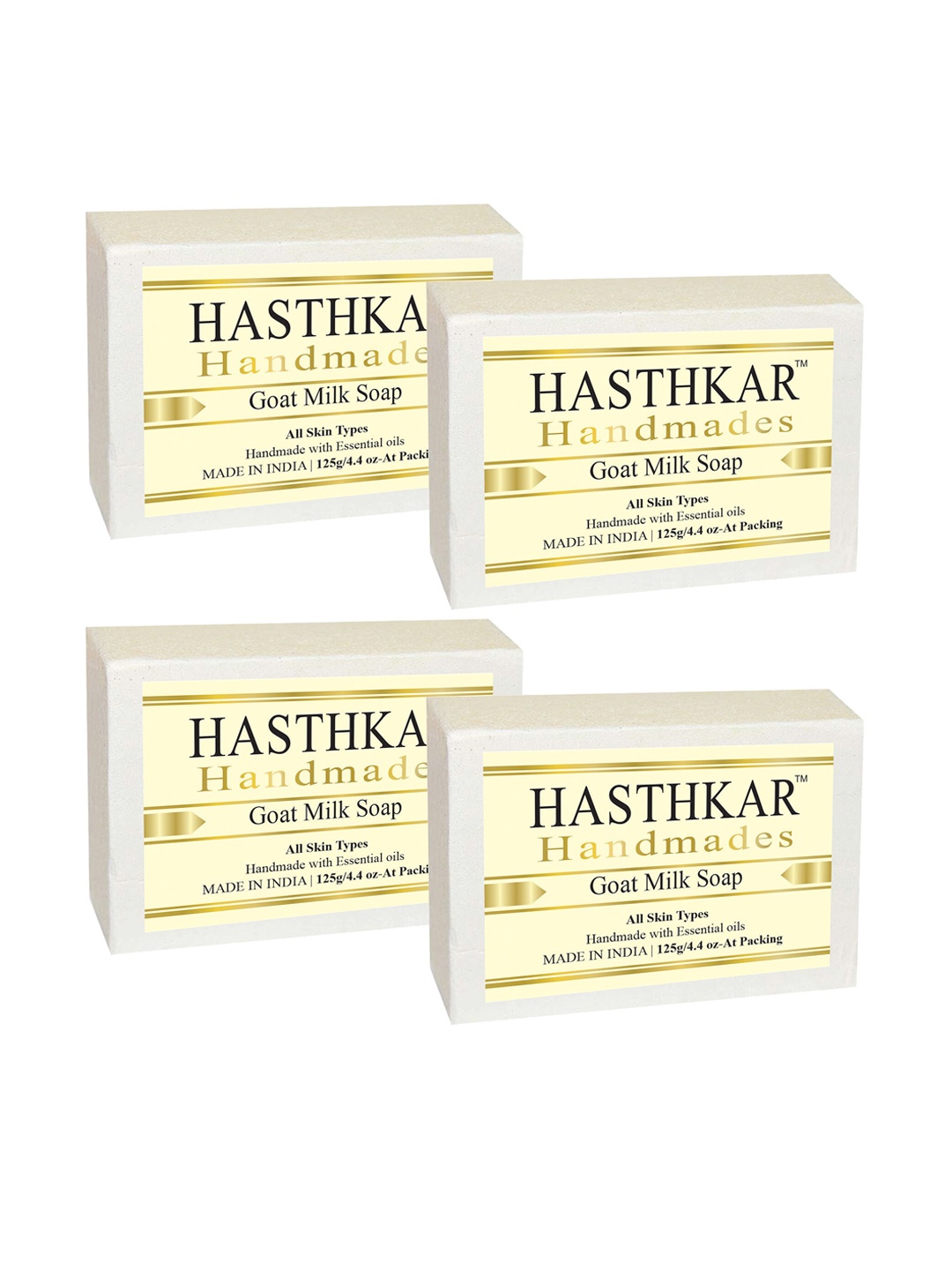 

Hasthkar Handmades Set of 4 Goat Milk Soaps with Glycerin & Coconut Oil - 125g each, Off white