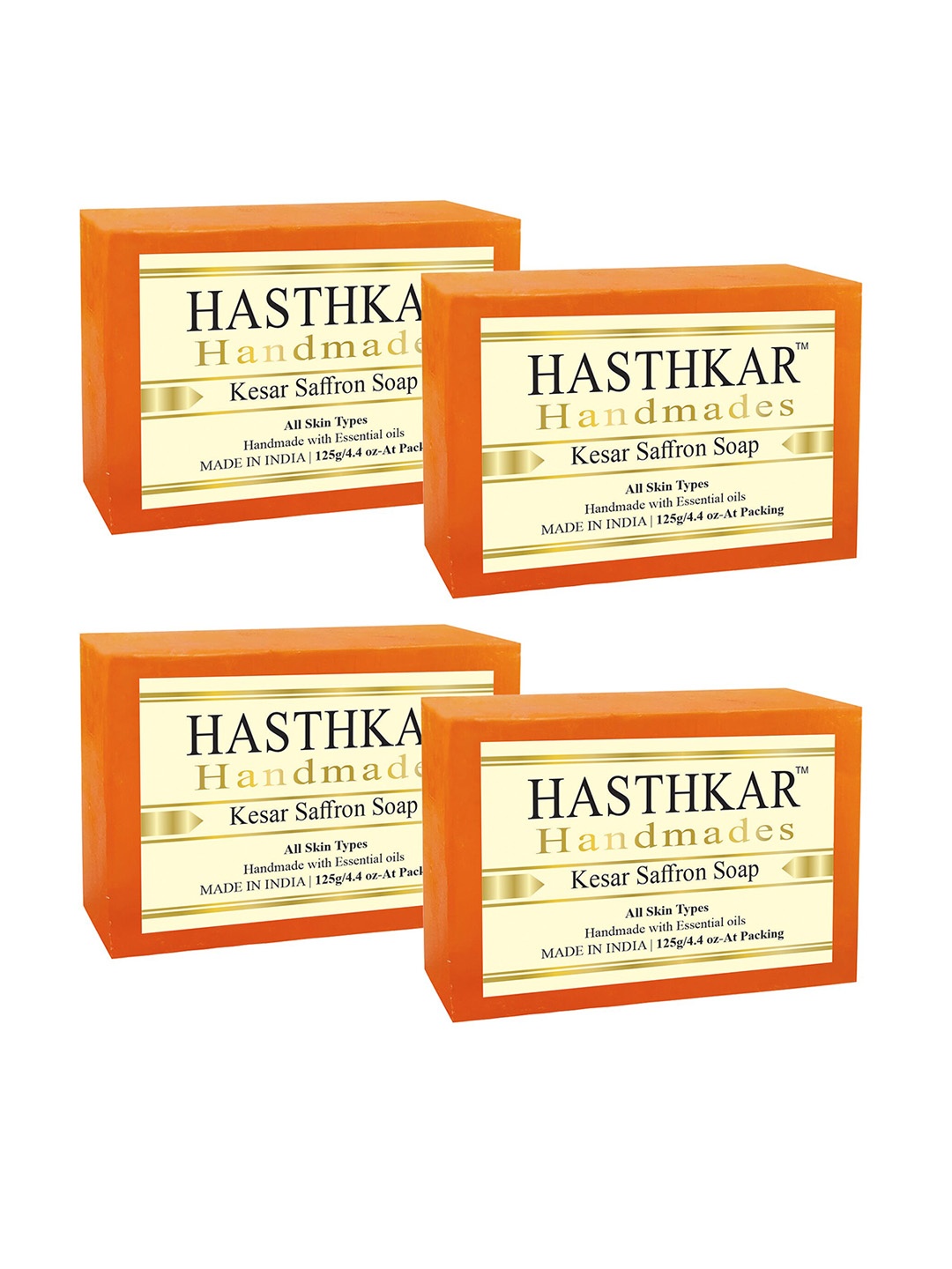 

Hasthkar Handmades Set of 4 Kesar Saffron Soaps with Coconut Oil & Glycerin - 125g each, Orange