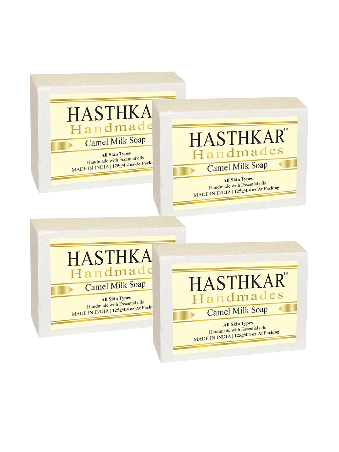 

Hasthkar Set of 4 Handmade Camel Milk Soaps for All Skin Types - 125 g Each, White