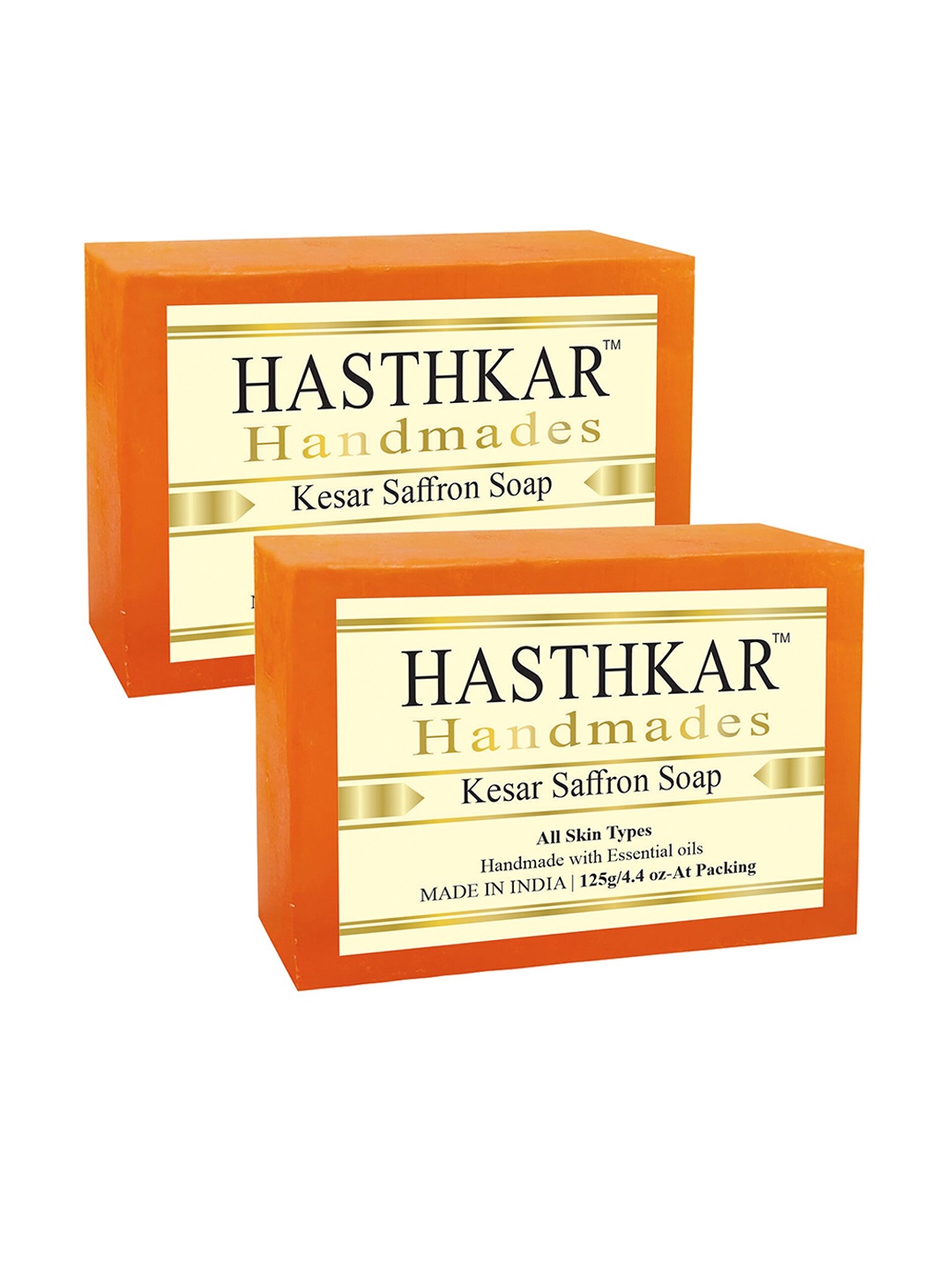 

Hasthkar Handmades Set of 2 Kesar Saffron Soaps with Coconut Oil & Glycerin - 125g each, Orange