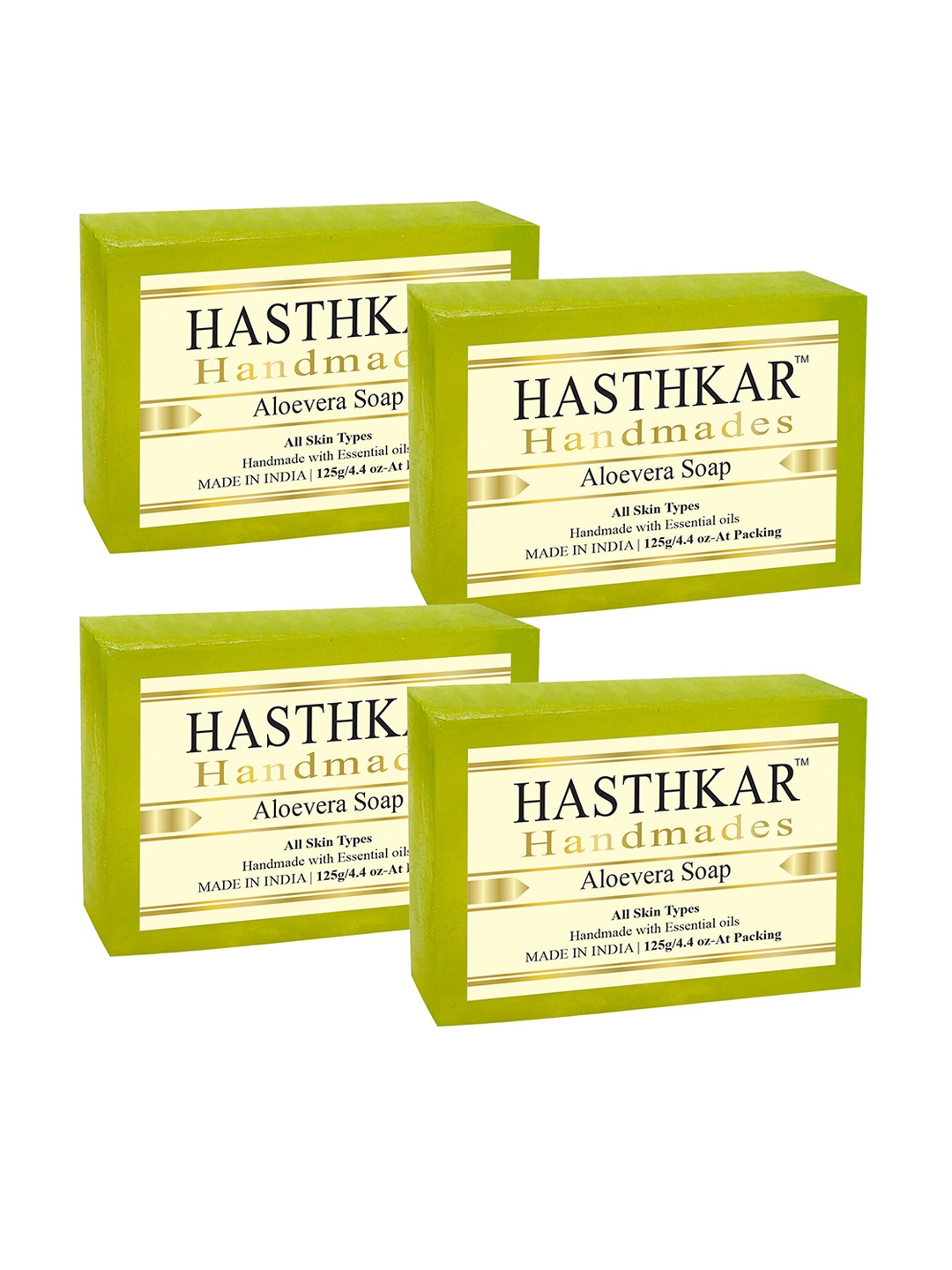 

Hasthkar Set of 4 Handmade Aloe Vera Soaps for All Skin Types - 125 g Each, Green