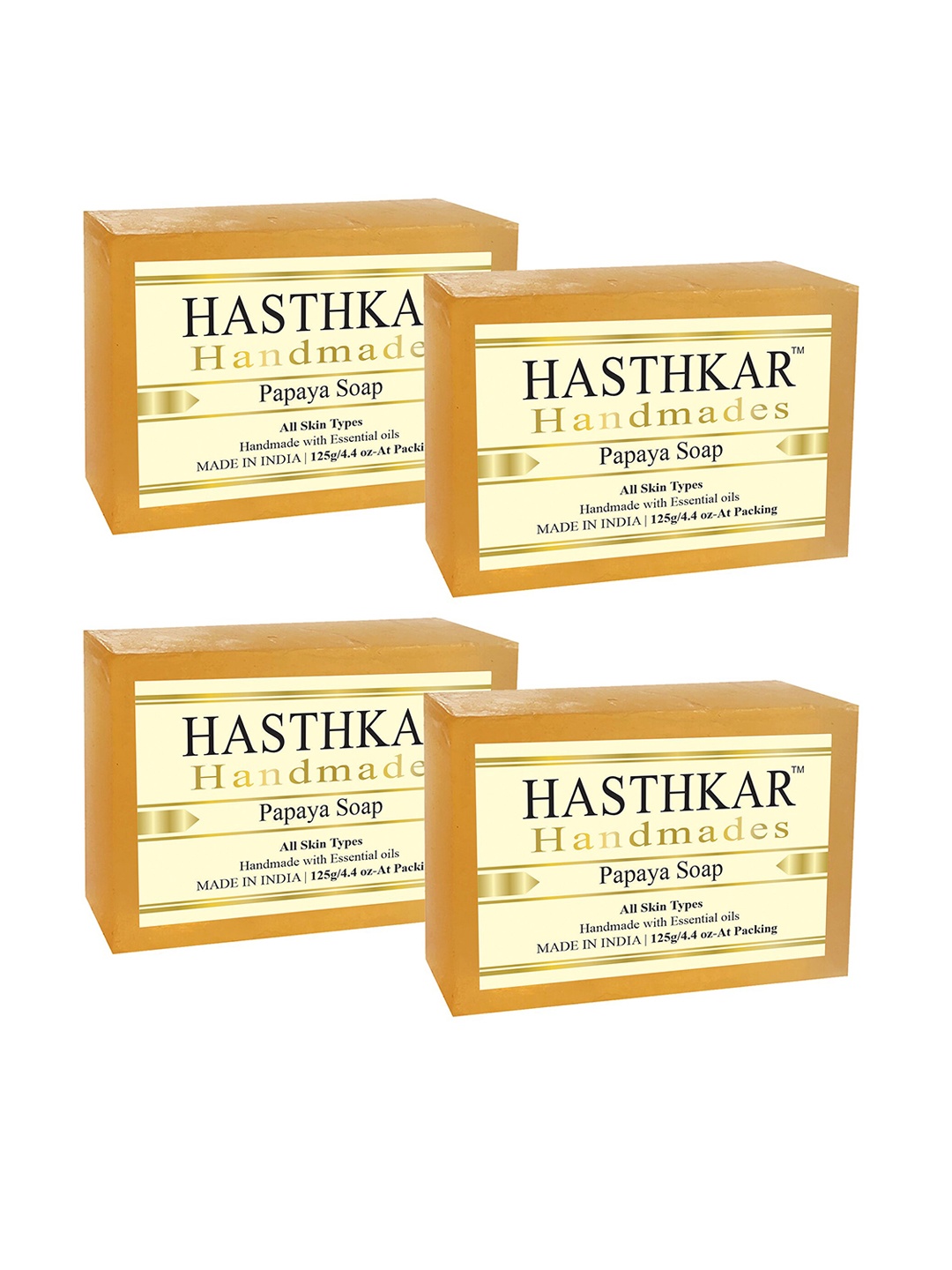 

Hasthkar Set of 4 Handmade Papaya Soap with Glycerin & Coconut Oil - 125 g Each, Orange