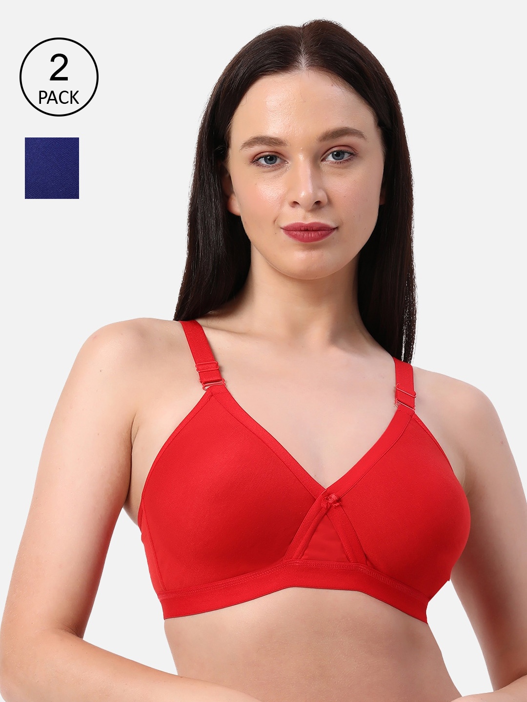 

Planetinner Pack of 2 Non-Wired Non Padded Full Coverage Crossfit Everyday T-Shirt Bra H37-C2, Red