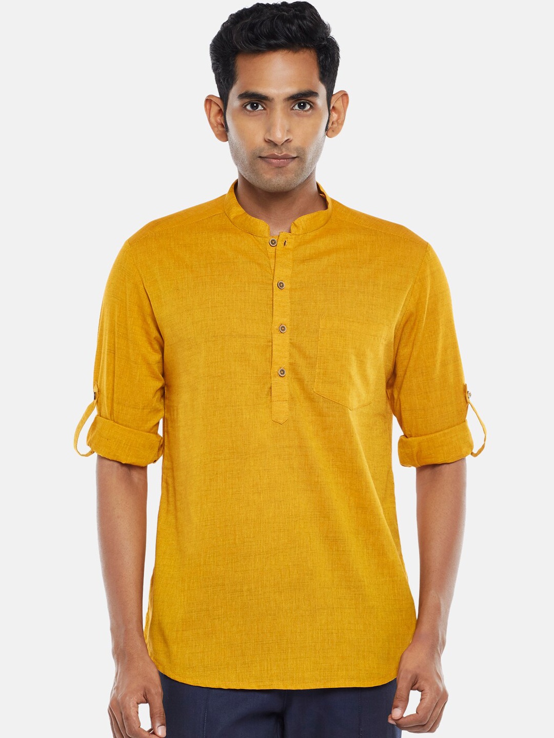 

indus route by Pantaloons Men Mustard Yellow & goldenrod Thread Work Kurta