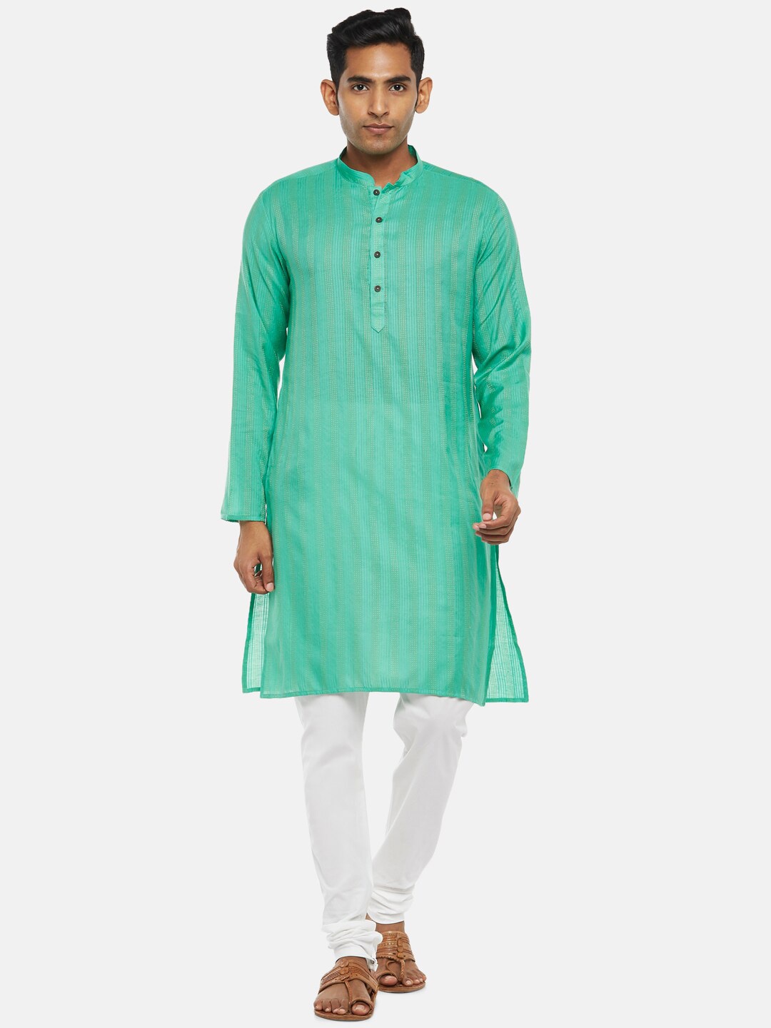 

indus route by Pantaloons Men Green Thread Work Dobby Kurta