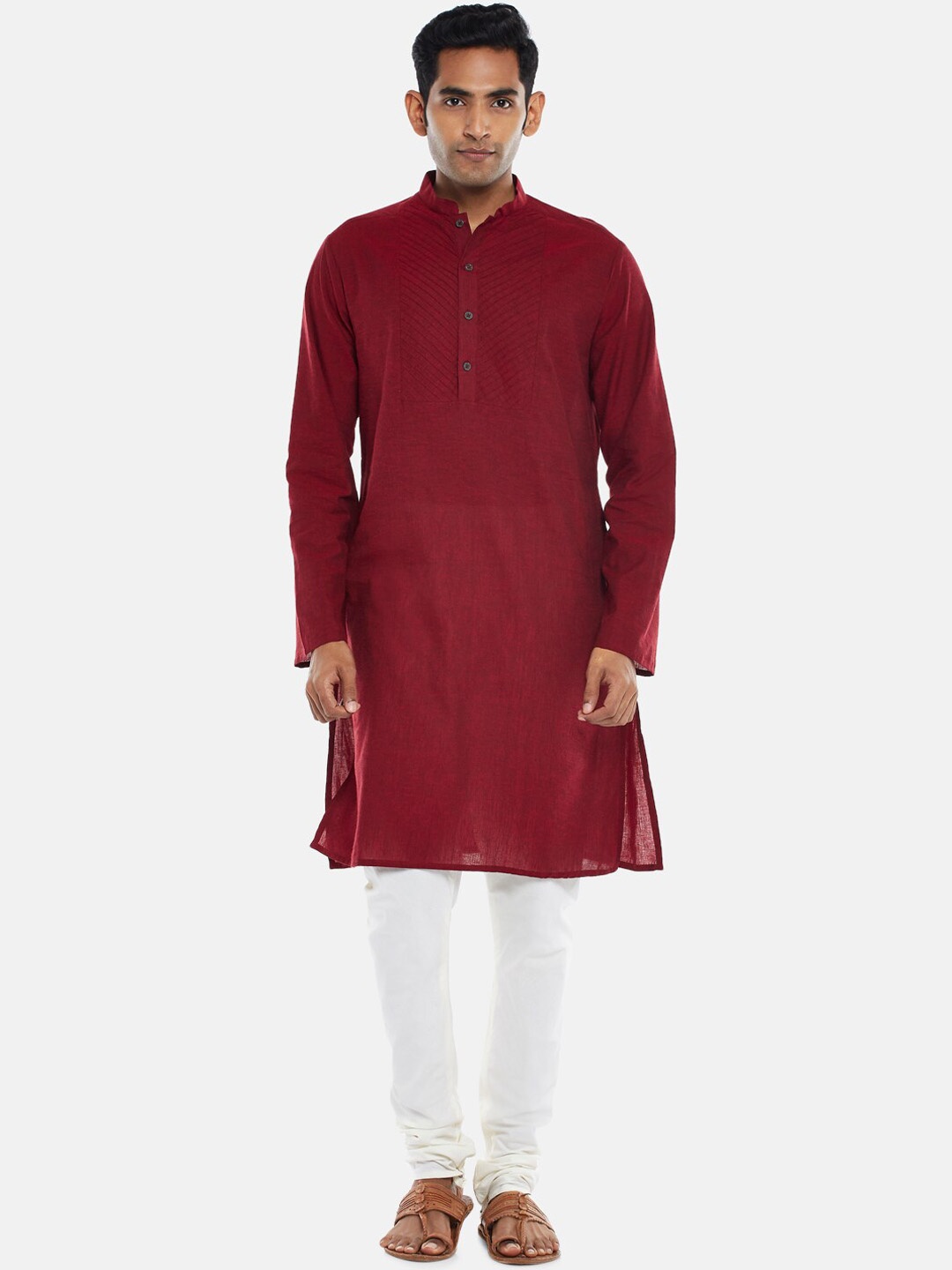 

indus route by Pantaloons Men Maroon Thread Work Kurta