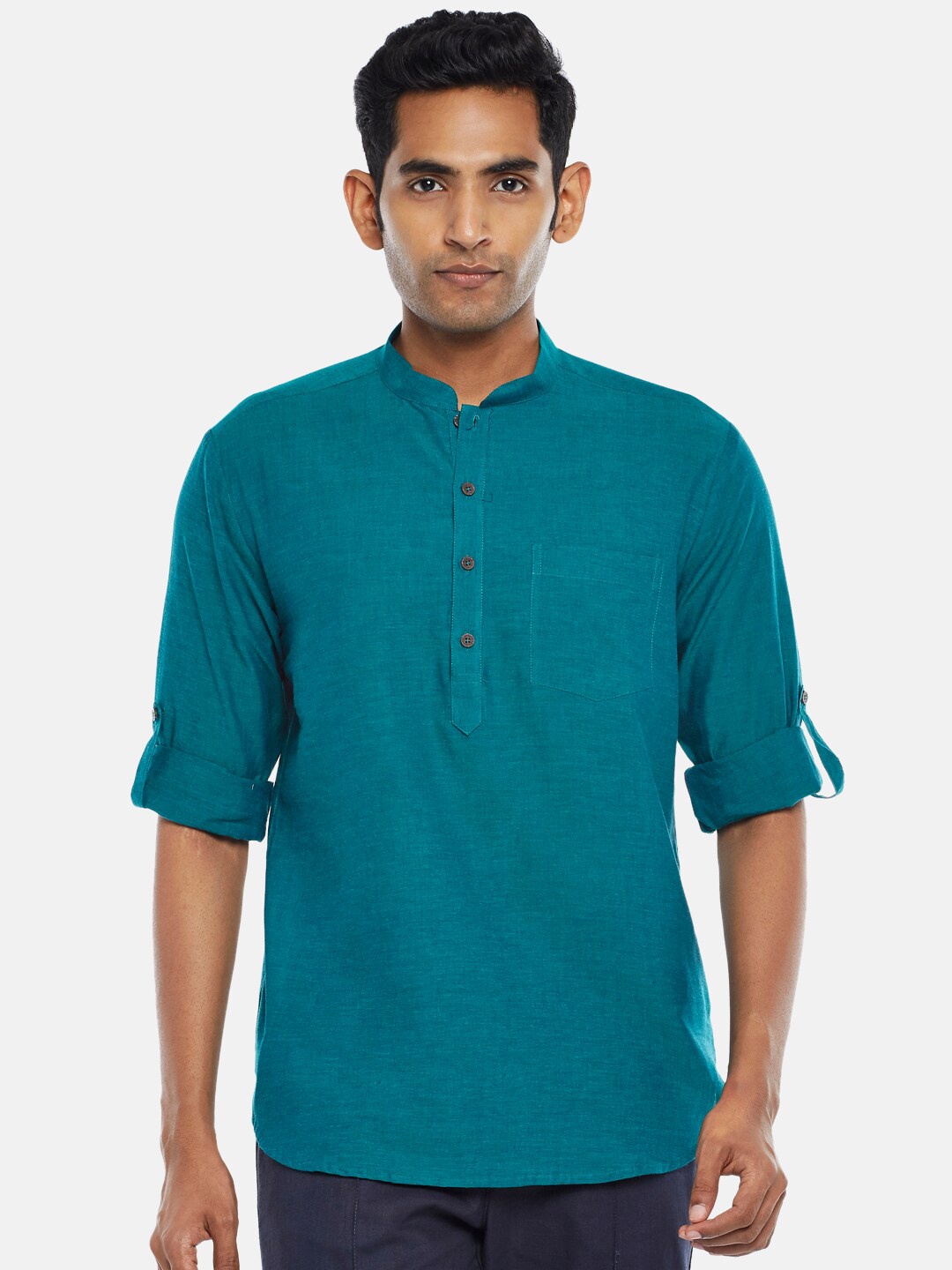 

indus route by Pantaloons Men Teal Thread Work Kurta