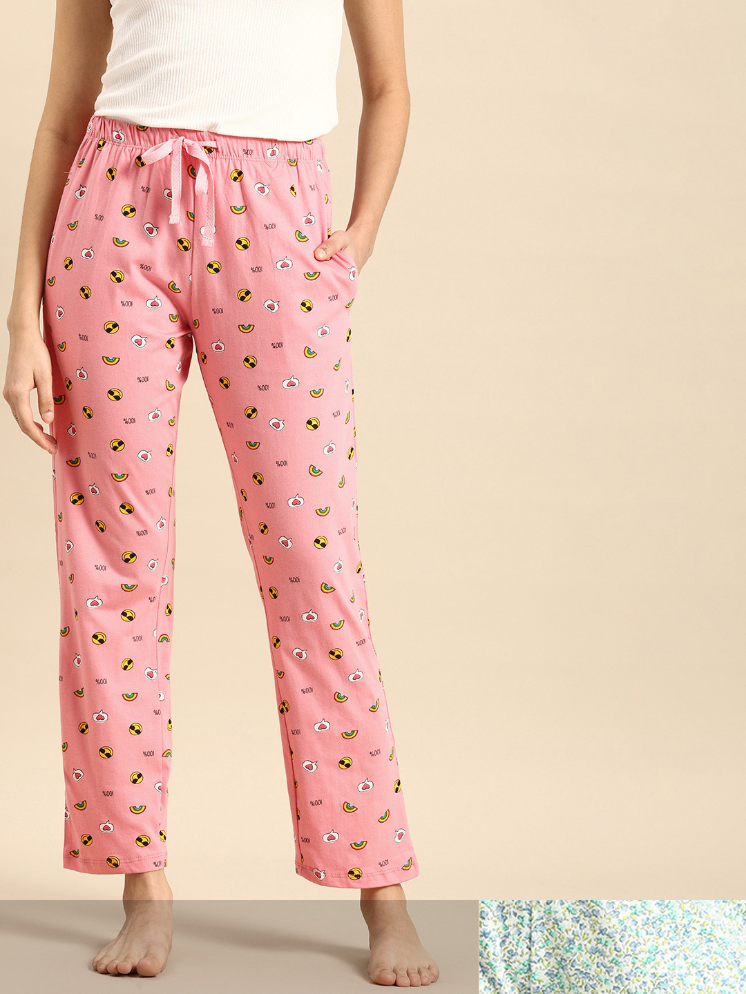 

Dreamz by Pantaloons Women Pack of 2 Printed Pure Cotton Lounge Pants, Pink