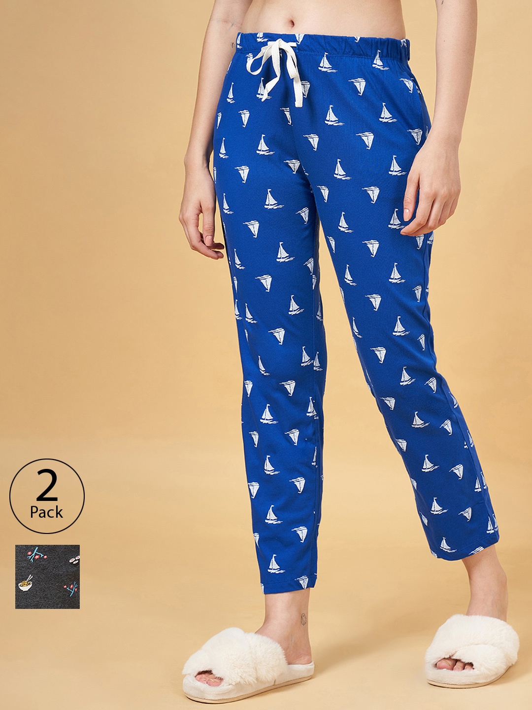 

Dreamz by Pantaloons Women Pack of 2 Printed Lounge Pants, Grey