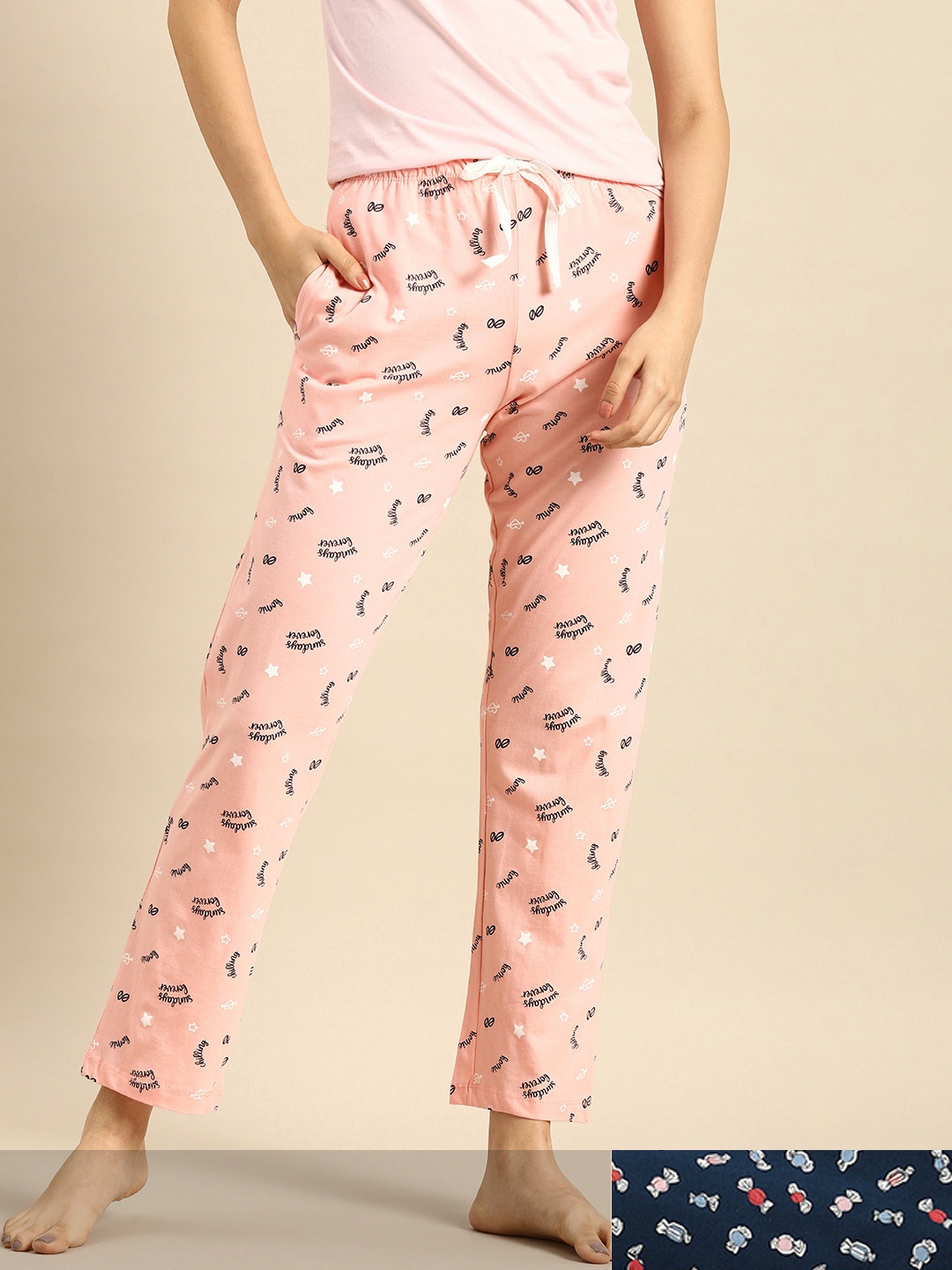 

Dreamz by Pantaloons Pack of 2 Printed Lounge Pants, Pink