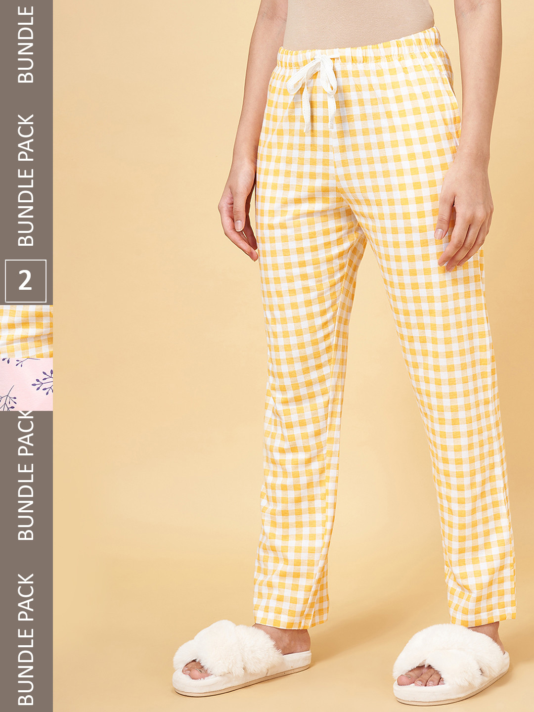 

Dreamz by Pantaloons Women Pack of 2 Printed Cotton Lounge Pants, Yellow