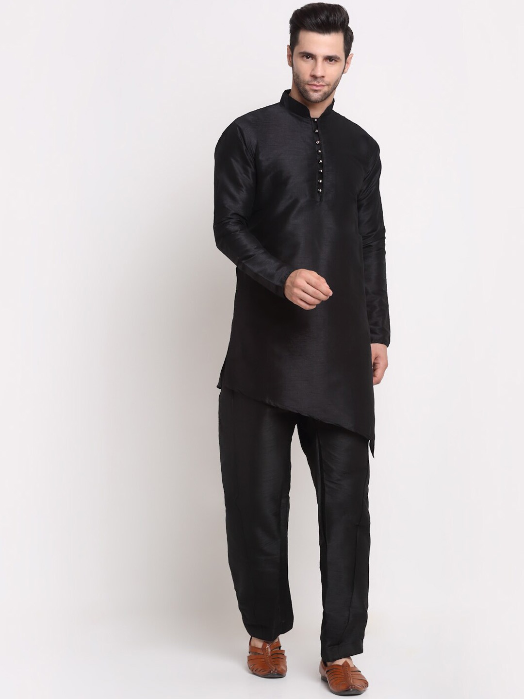 

Benstoke Men Black Dupion Silk Kurta with Trousers