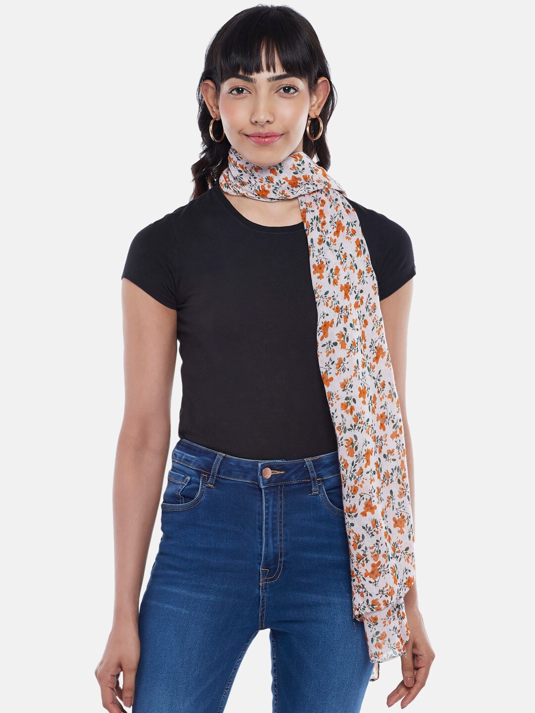 

Honey by Pantaloons Women Orange & White Printed Scarf