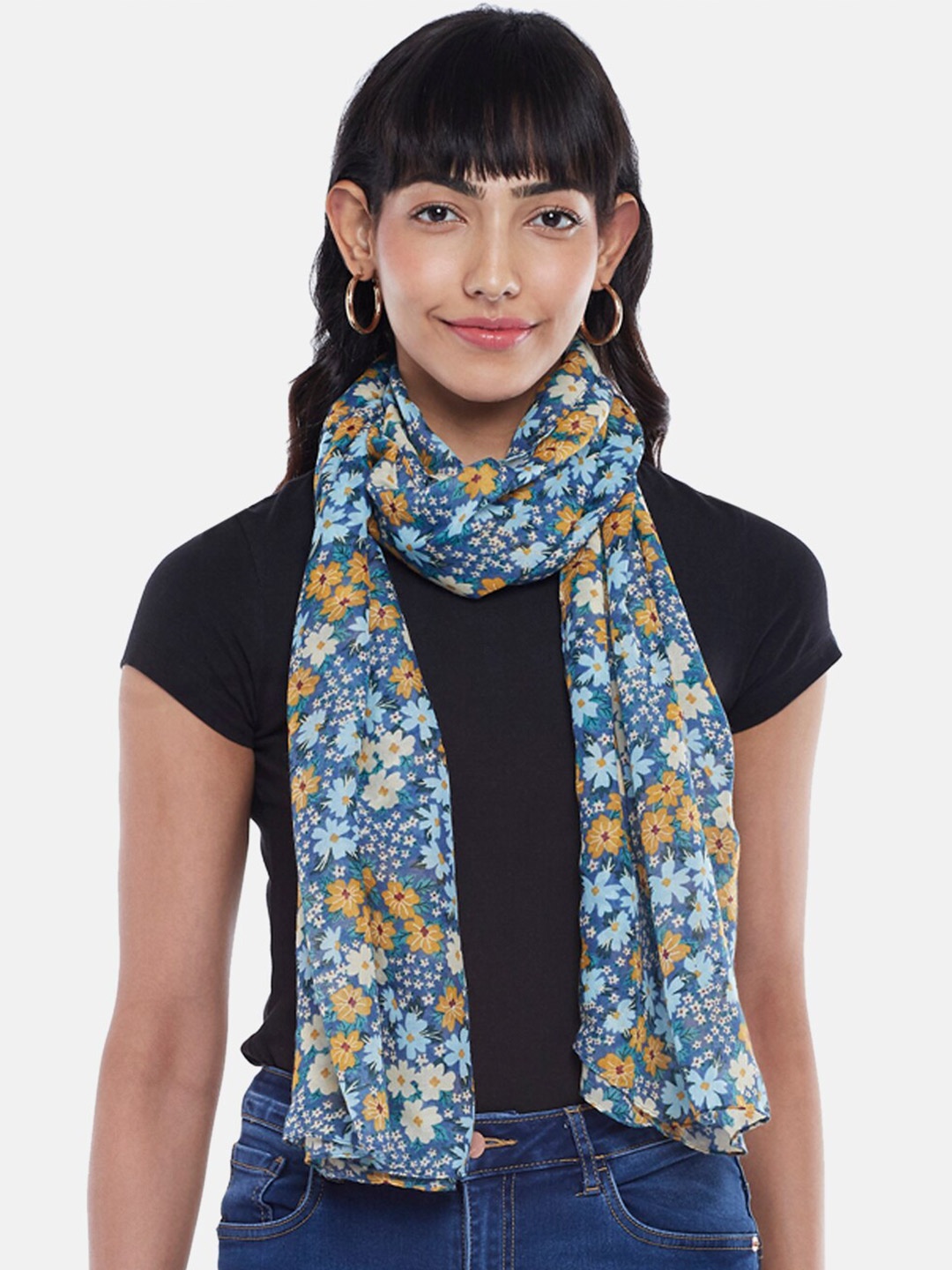 

Honey by Pantaloons Women Navy Blue & Brown Printed Scarf