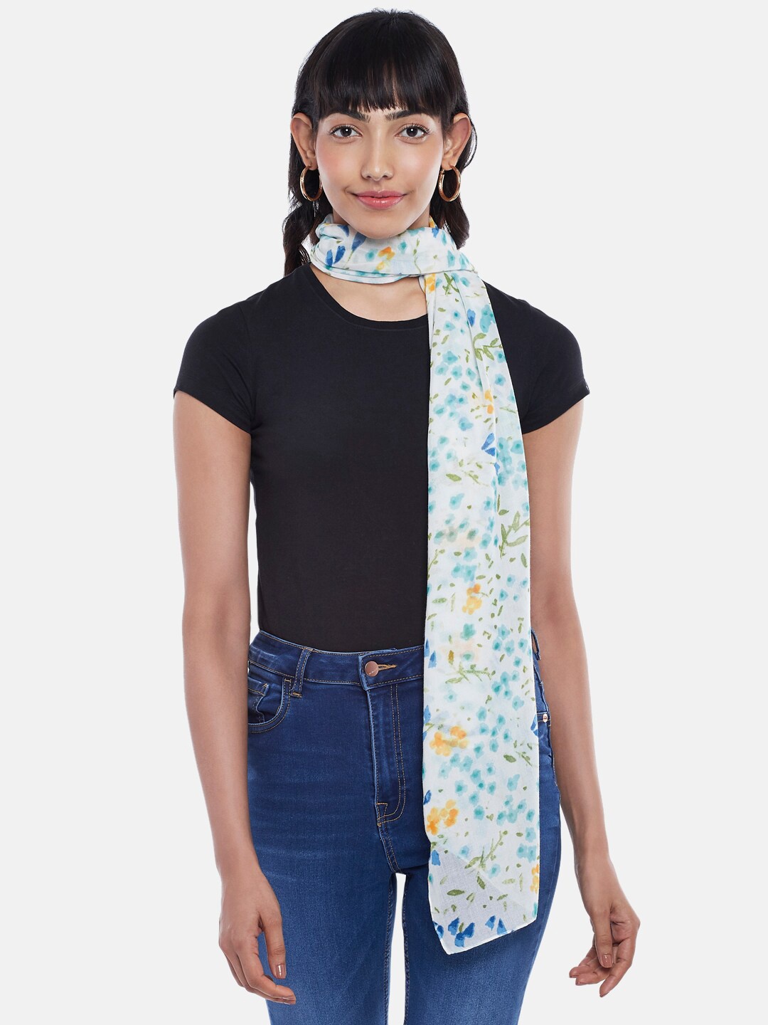 

Honey by Pantaloons Women White & Blue Printed Scarf
