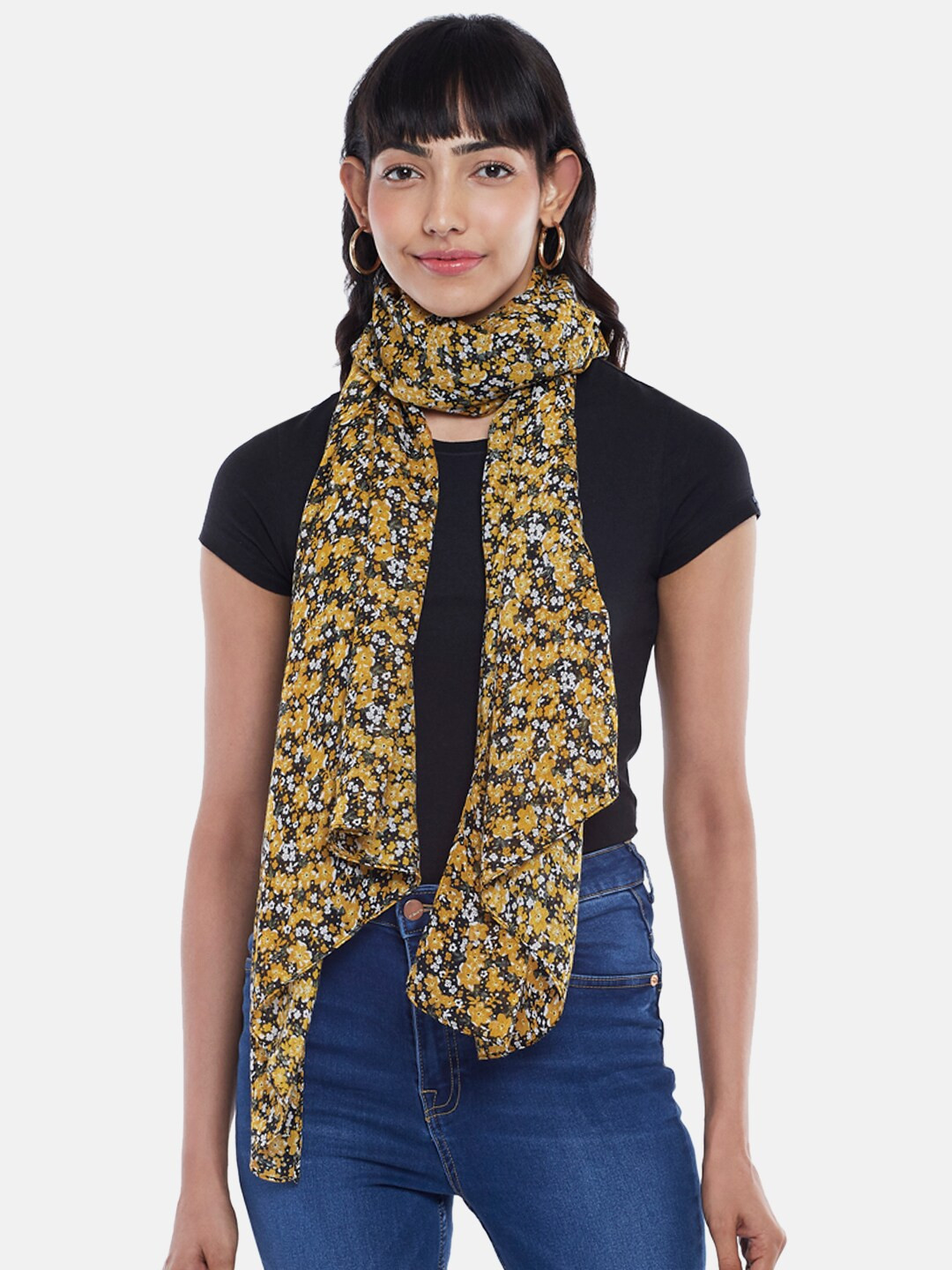 

Honey by Pantaloons Women Mustard & White Printed Scarf