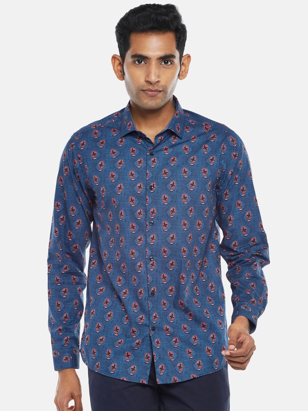 

BYFORD by Pantaloons Men Blue Slim Fit Floral Printed Party Shirt