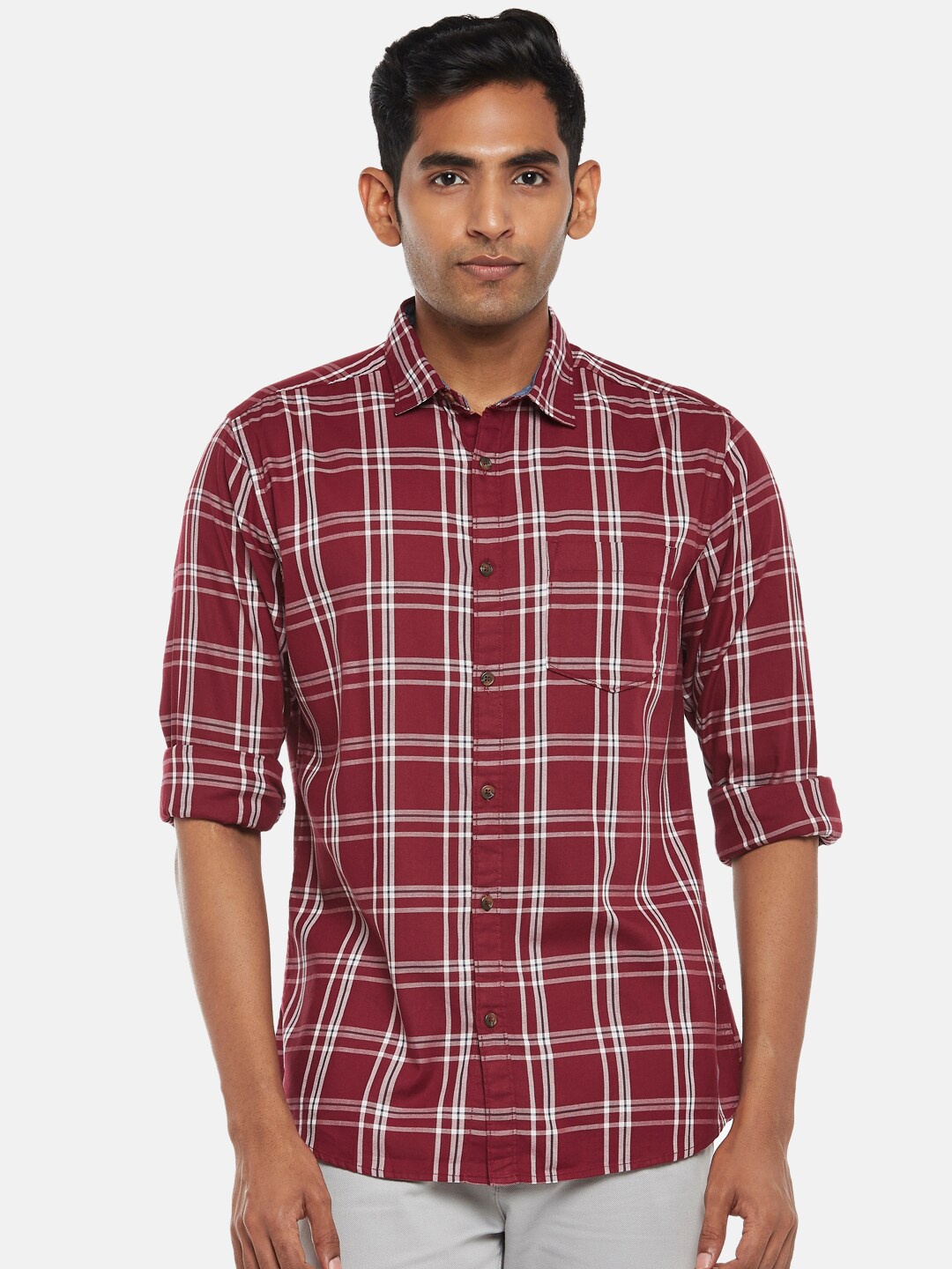 

BYFORD by Pantaloons Men Maroon Slim Fit Tartan Checks Checked Casual Shirt