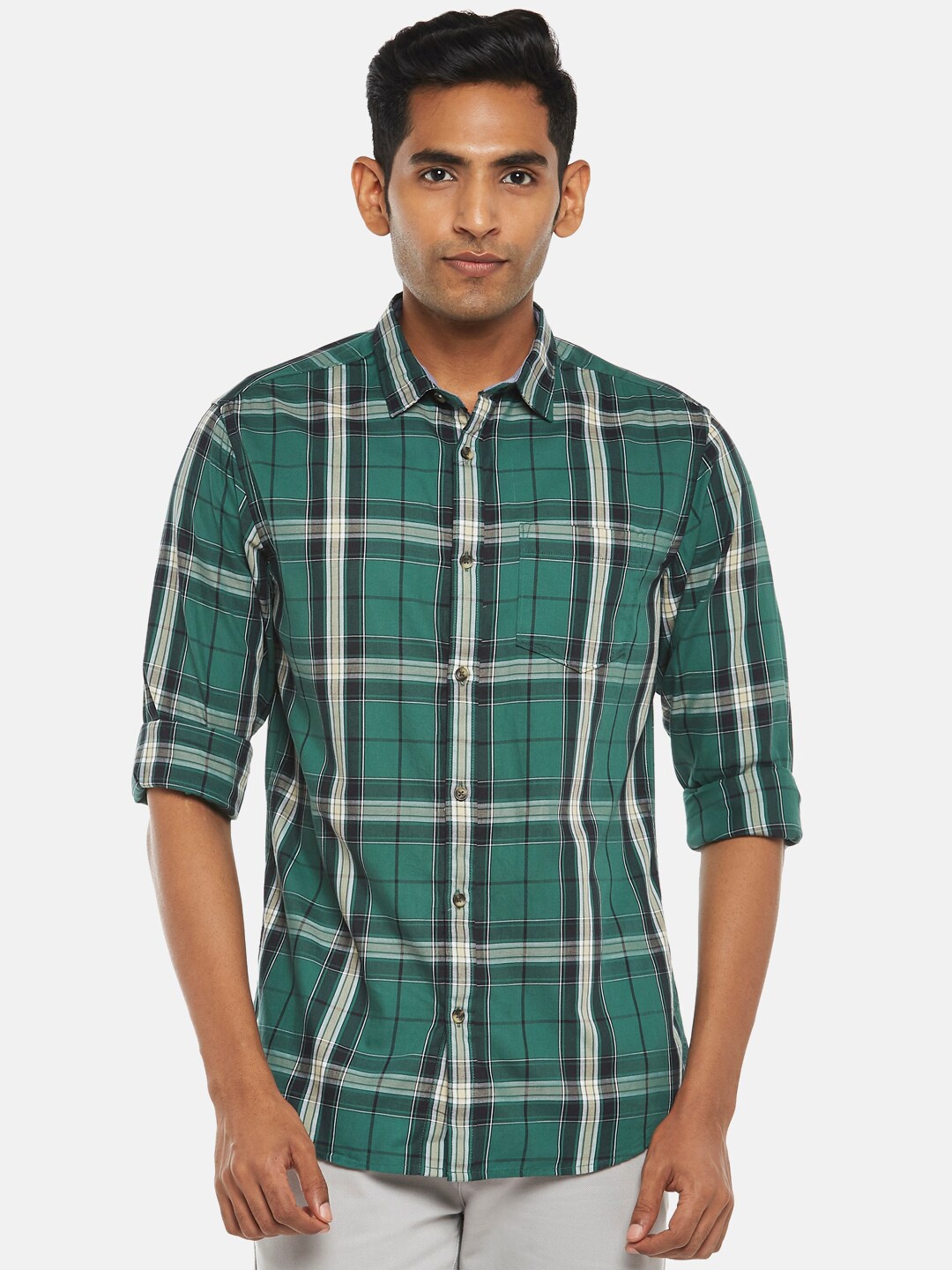 

BYFORD by Pantaloons Men Green Slim Fit Tartan Checks Checked Casual Shirt