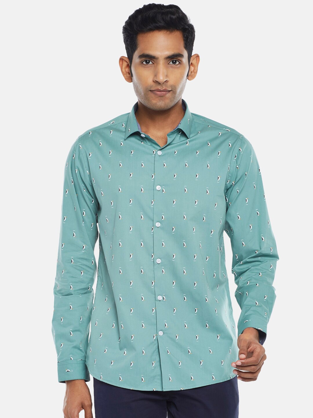 

BYFORD by Pantaloons Men Sea Green Slim Fit Printed Party Shirt