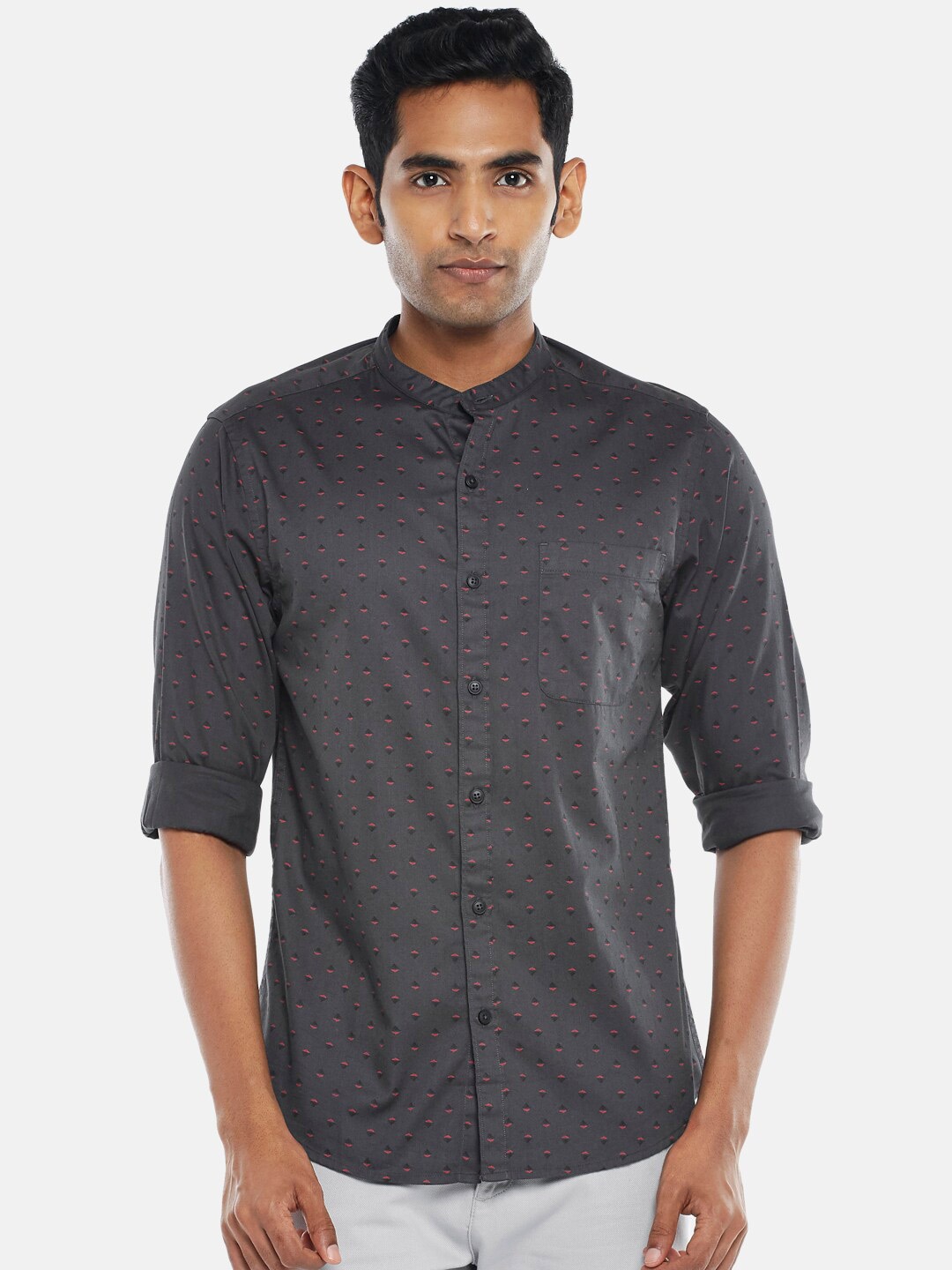 

BYFORD by Pantaloons Men Grey Slim Fit Floral Printed Casual Shirt